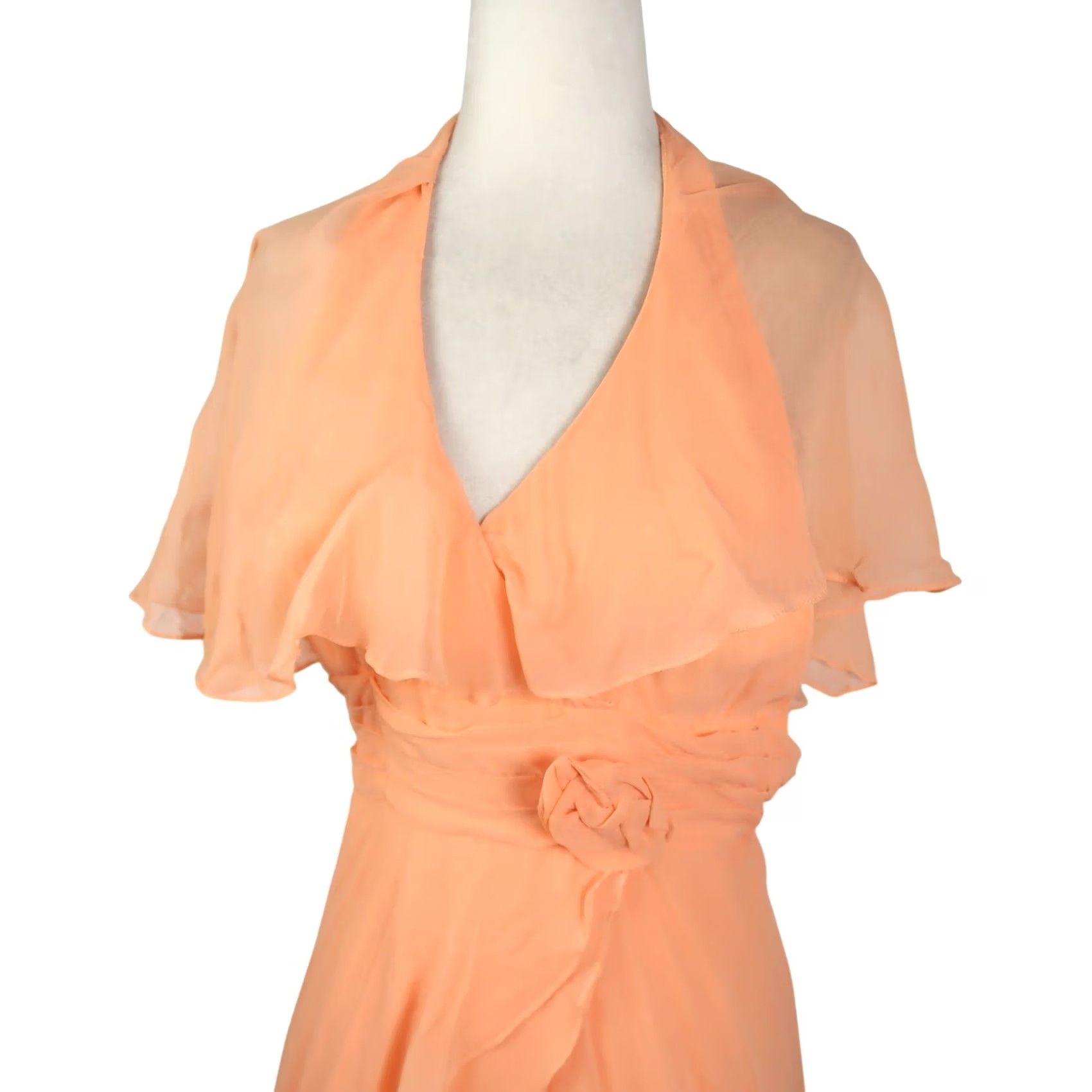 Vintage VINTAGE 70s Peach Orange Chiffon Ruffle Maxi Dress Formal Gown XS Women Sleeveless Halter Wedding Bohemian 70s Strapless? Size XS / US 0-2 / IT 36-38 - 2 Thumbnail