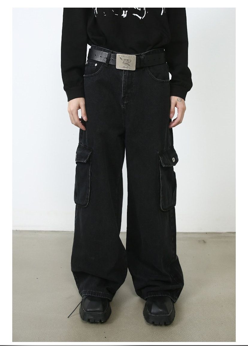 Black Cargo Baggy Denim Jeans