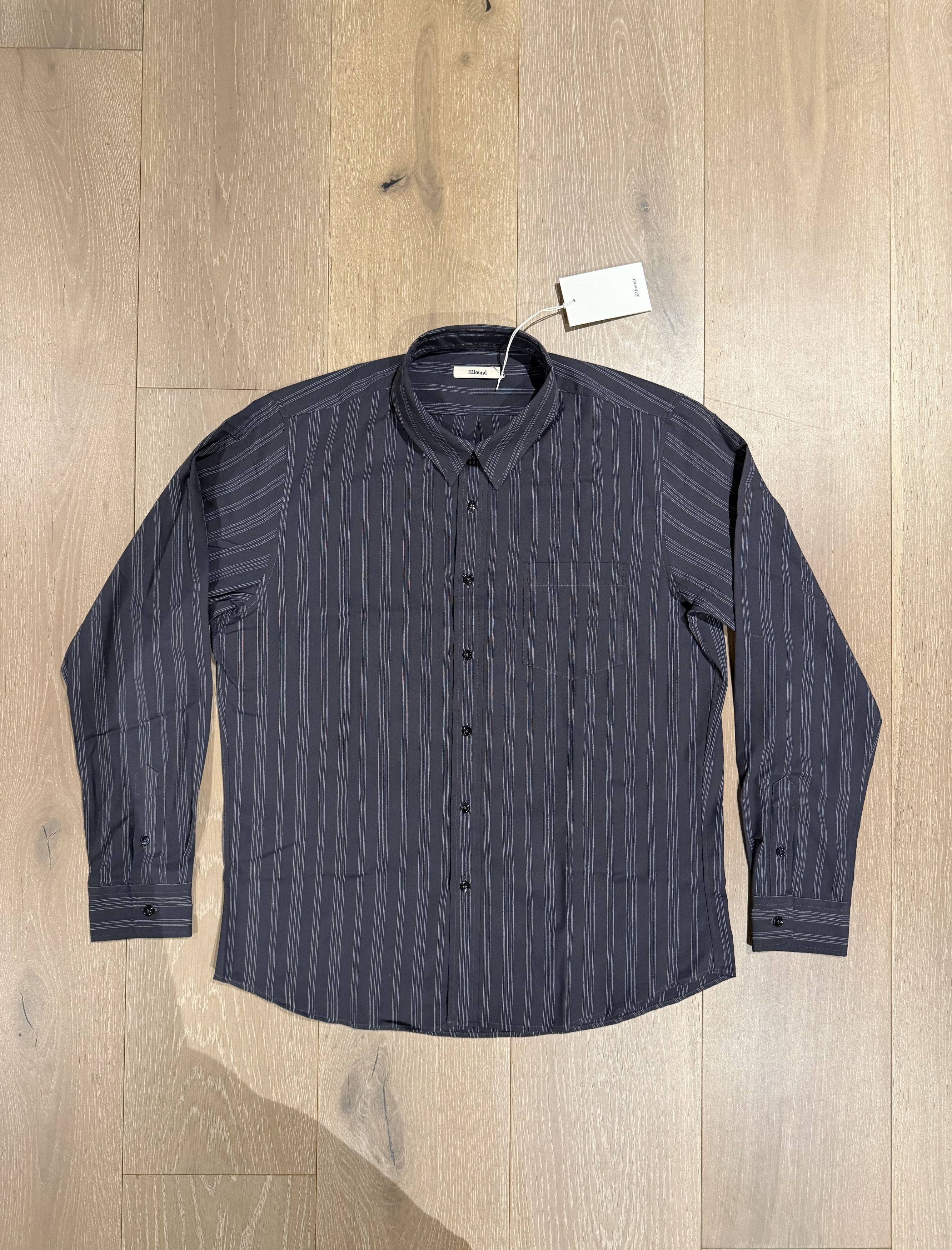 JJJJound 💚 JJJJound Striped Button Up Shirt Charcoal/Off White NEW Size US L / EU 52-54 / 3 - 7 Thumbnail