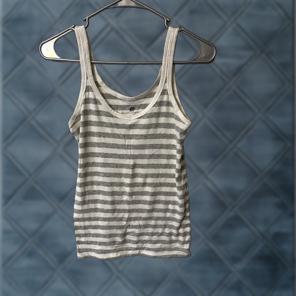Banana Republic Banana Republic Tank Womens Medium White Gray Striped Cotton Blend Blouse Shirt Pocket Slim Casual M Size M / US 6-8 / IT 42-44 - 1 Thumbnail