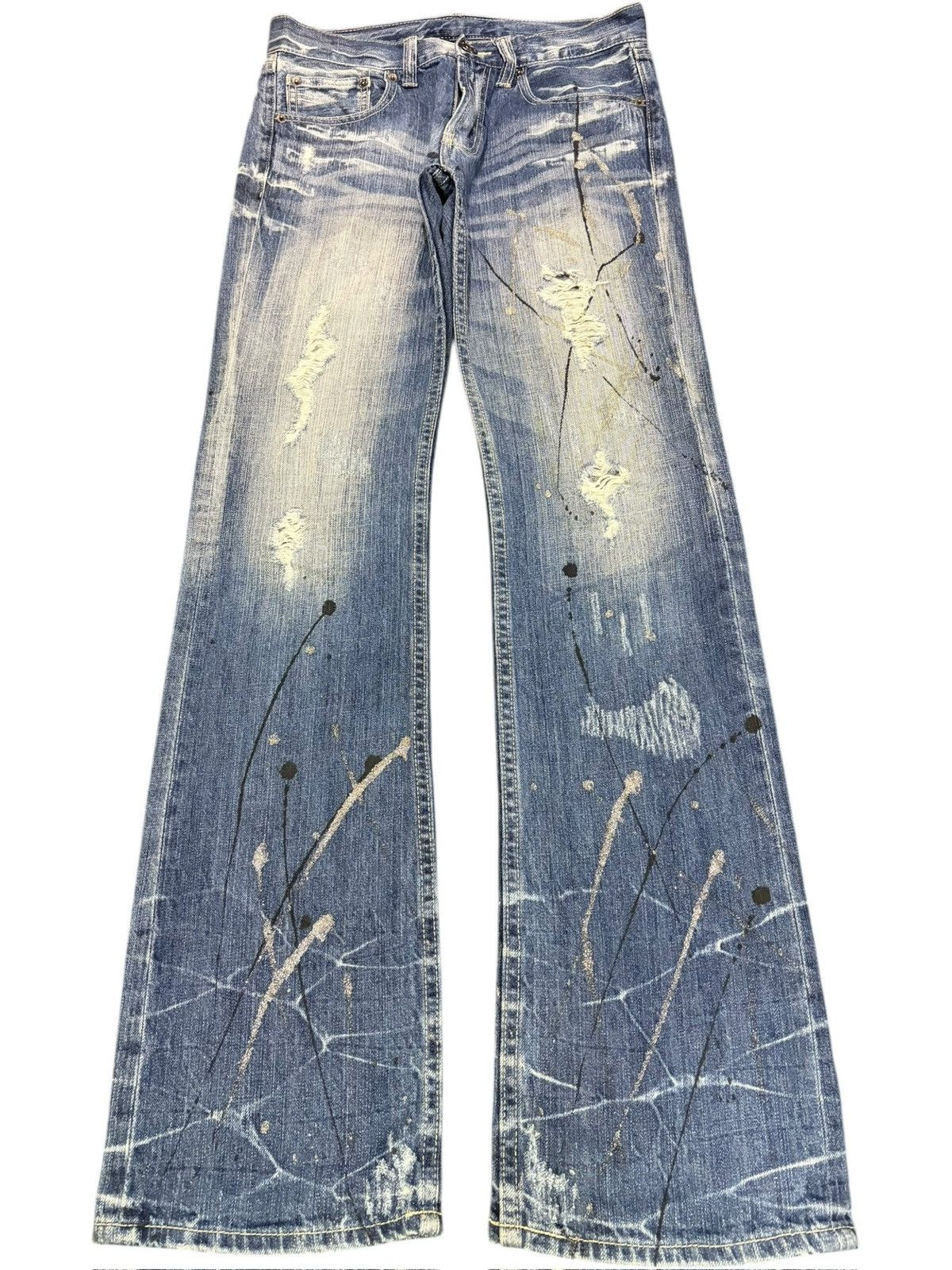 Tornado Mart Vintage Japanese Brand Paint Distress Flare Jeans Size US 29 - 1 Thumbnail