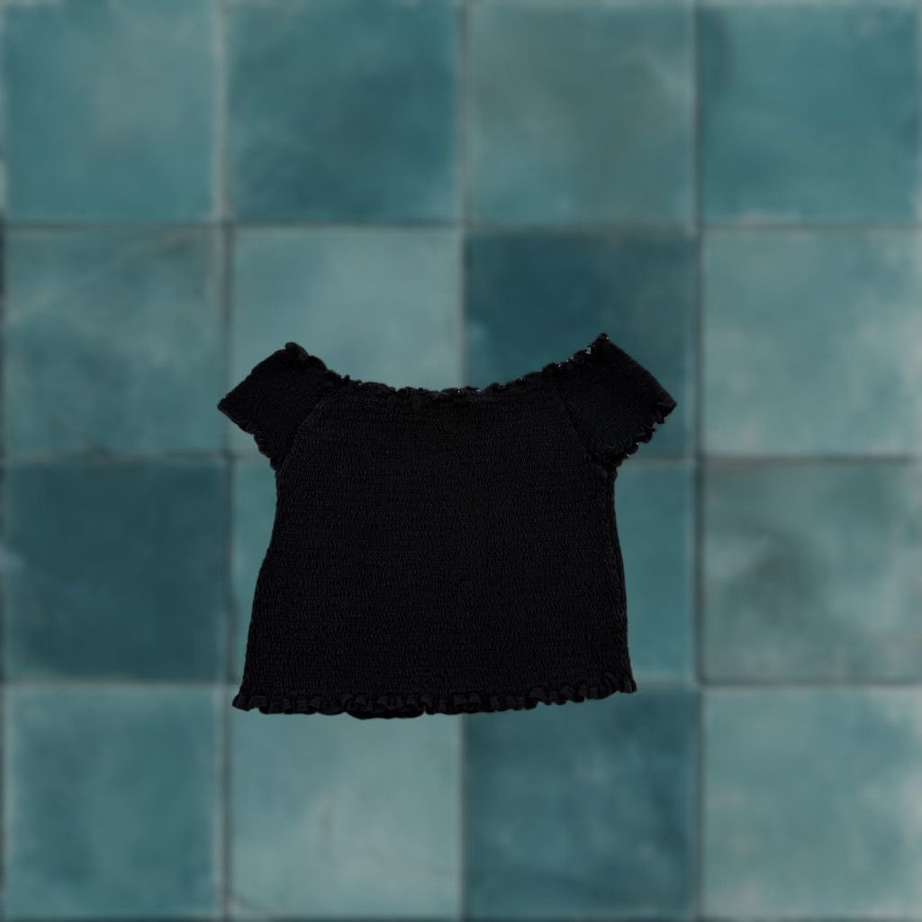 Brandy Melville Brandy Melville Black Cropped Off Shoulder Blouse Women One Size Cotton Casual Short Sleeve Size ONE SIZE - 1 Thumbnail