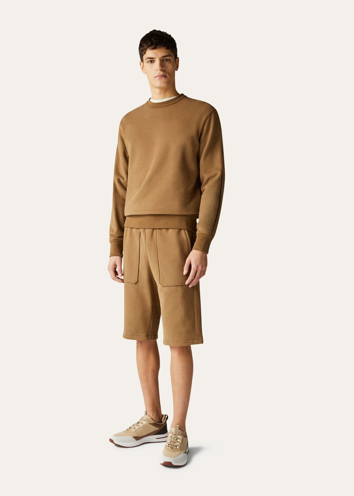 Loro Piana o1srvl11e1224 Girocollo Cotton Jersey Sweatshirt in Camel Size US S / EU 44-46 / 1 - 5 Thumbnail