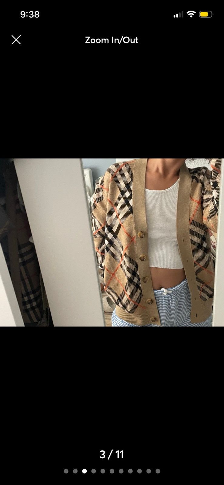 Burberry S Burberry Woman’s Oversized Fit Check Wool Blend Cardigan Size S / US 4 / IT 40 - 3 Thumbnail