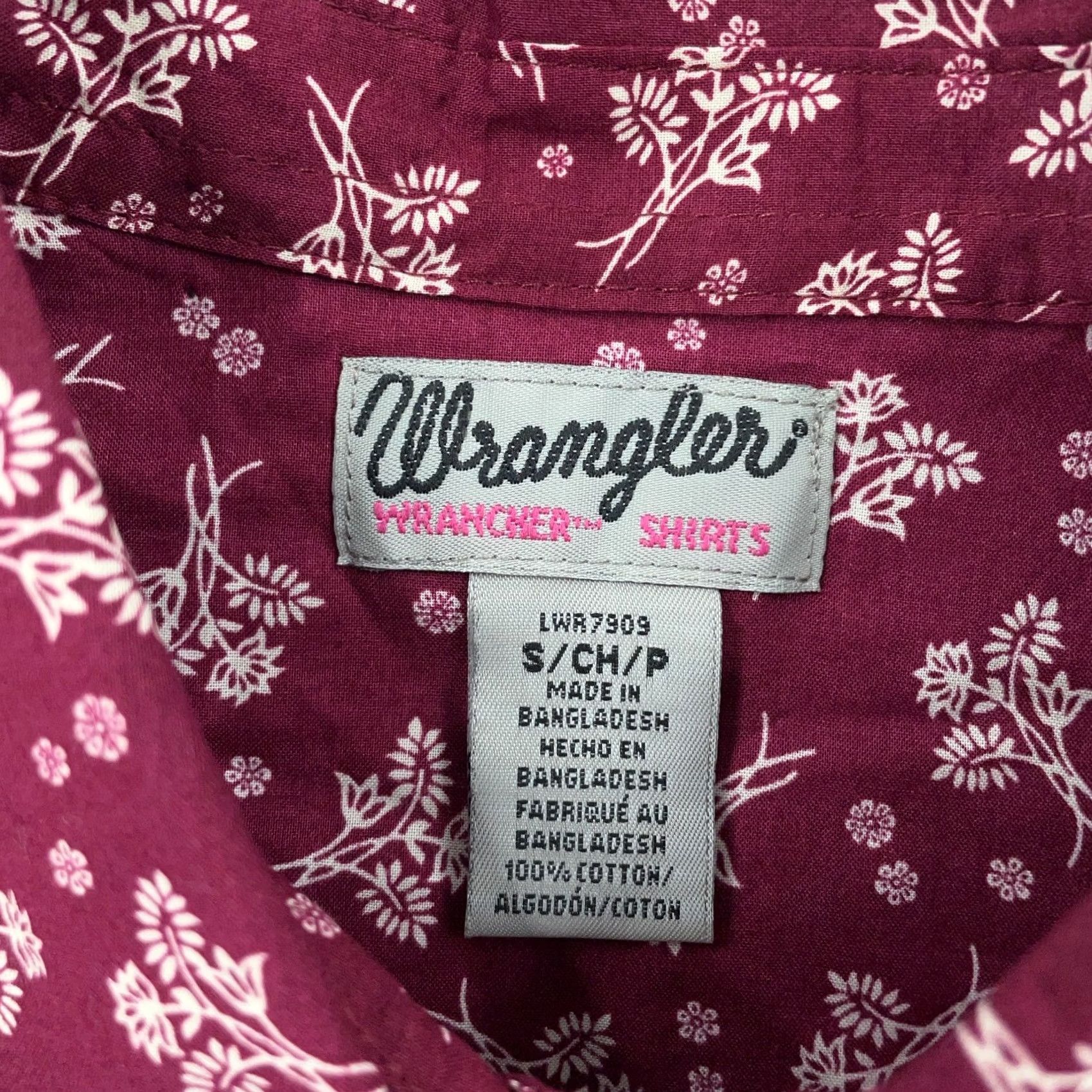 Wrangler Wrangler Wrancher Shirt Womens Small Burgundy Floral Cowboy Collared Pearl Snap Shirt Size S / US 4 / IT 40 - 3 Thumbnail
