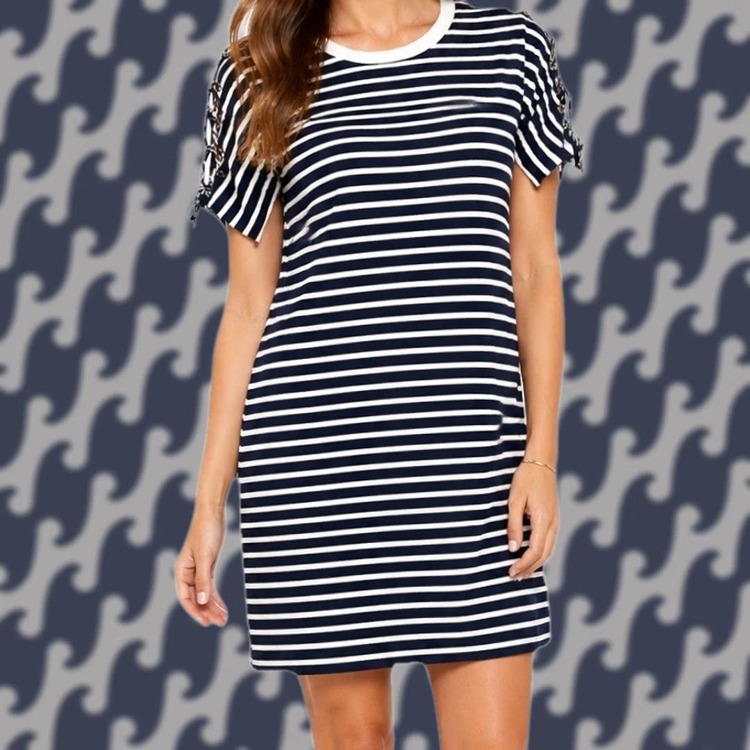 Nautica Nautical Striped Dress Navy White Rope Sleeve Short Sleeve Women’s Small Size 28" / US 6 / IT 42 - 1 Thumbnail