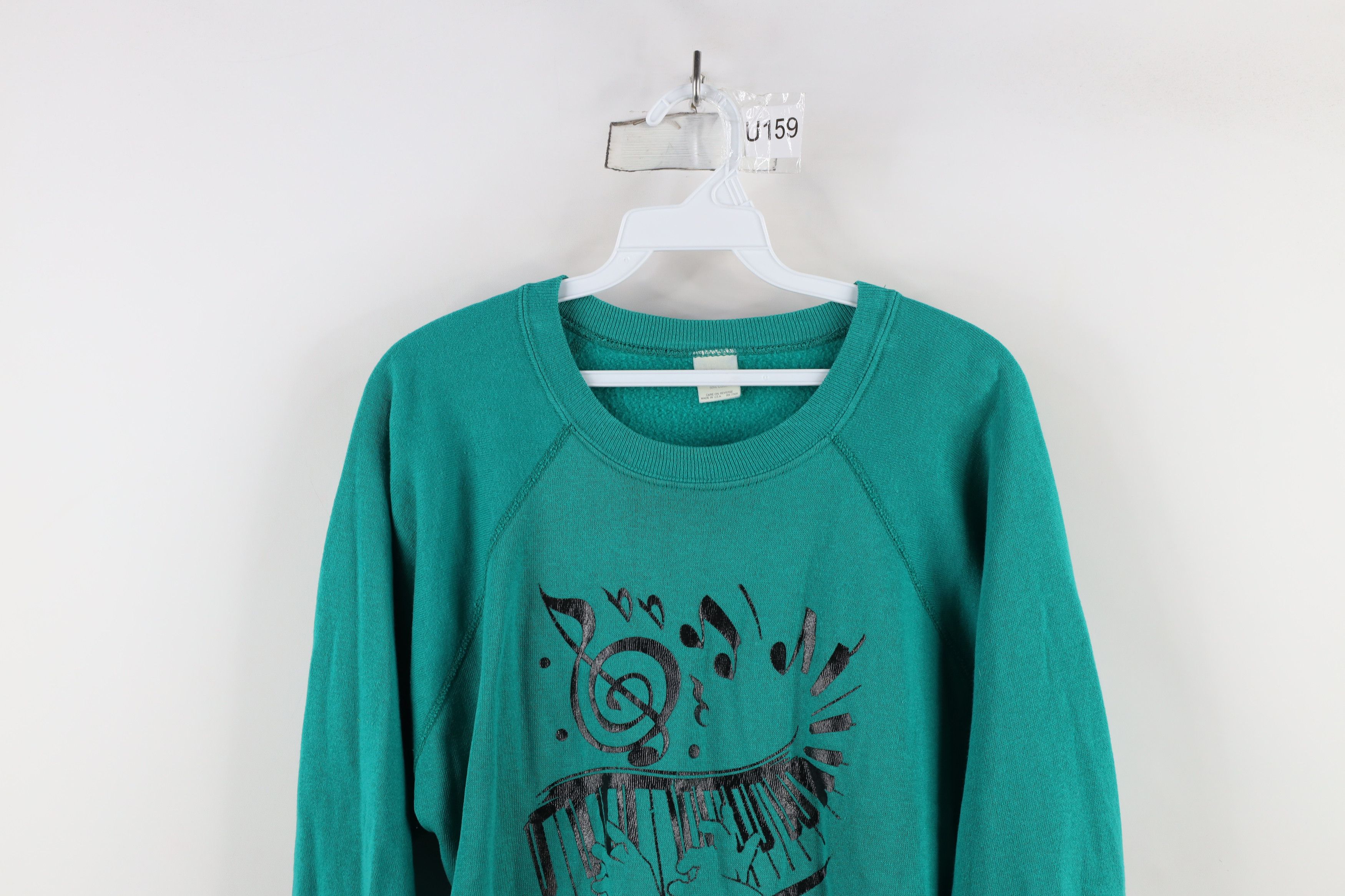 Vintage Vintage 70s 80s Streetwear Music Piano Sweatshirt Teal USA Size L / US 10 / IT 46 - 2 Thumbnail
