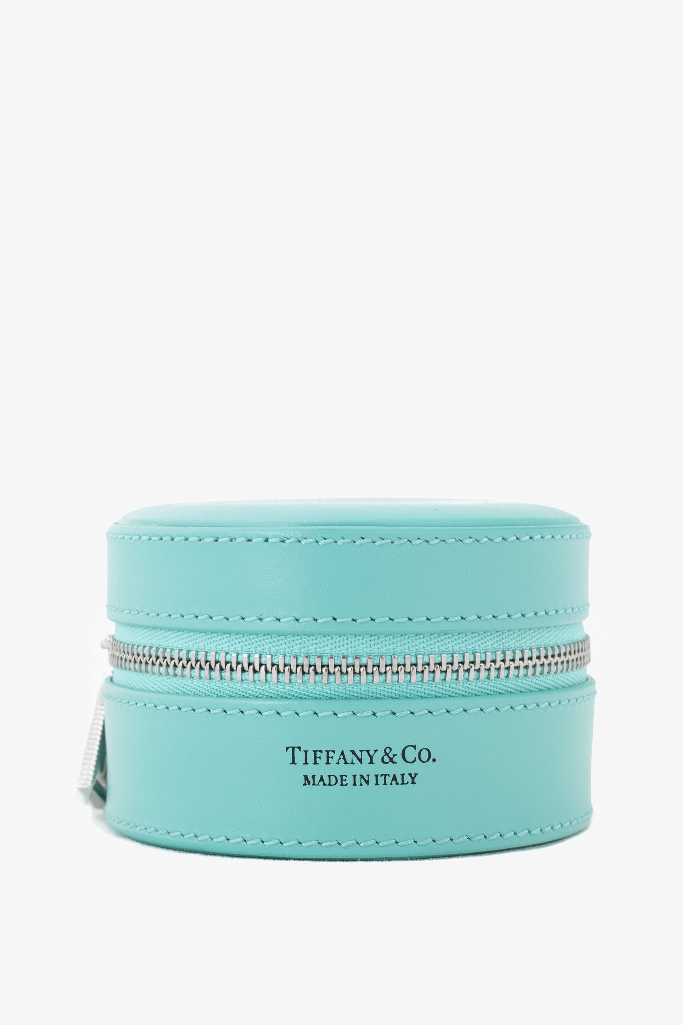 Tiffany & Co. Leather Tiffany Blue Round Jewelry Case