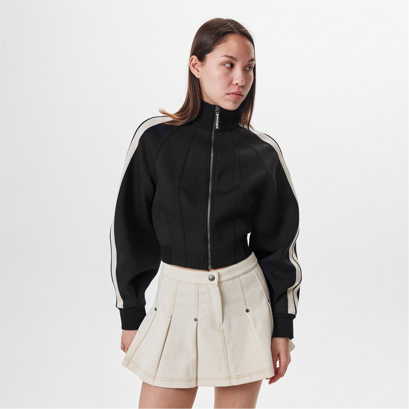 Palm Angels o1g2r1mq0325 Cropped Tracksuit Jacket in Black & White Size M / US 6-8 / IT 42-44 - 2 Thumbnail
