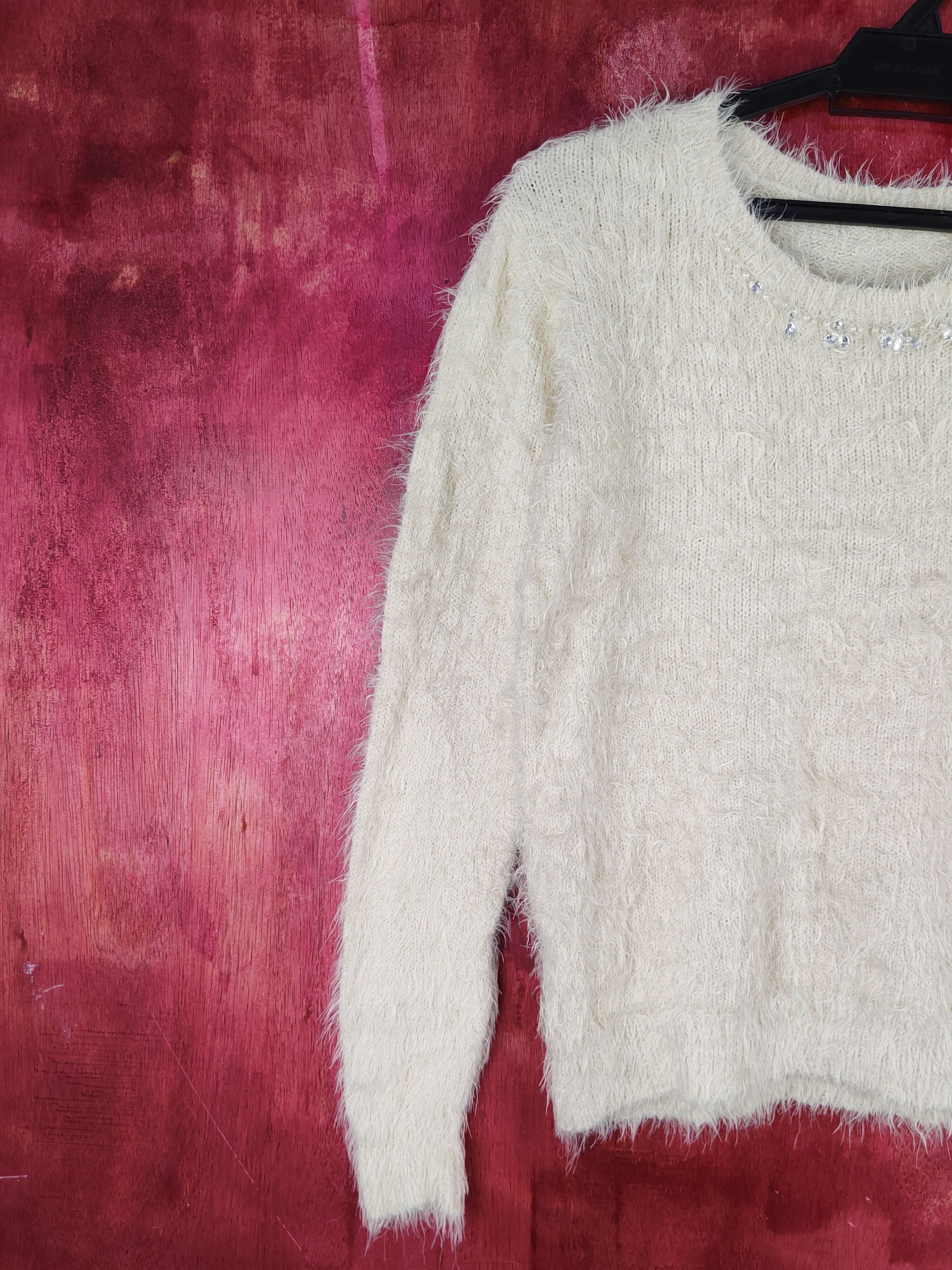 Homespun Knitwear C.o.l.z.a Cream Shag Shaggy Fur Mohair Knitwear #S2058 Size M / US 6-8 / IT 42-44 - 4 Thumbnail