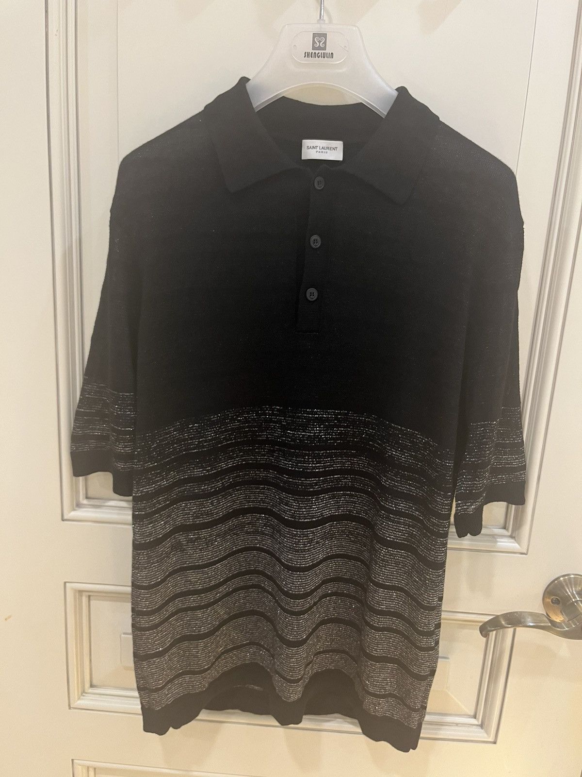 Saint Laurent Paris Black and silver Lurex polo T shirt size m Size US M / EU 48-50 / 2 - 16 Thumbnail