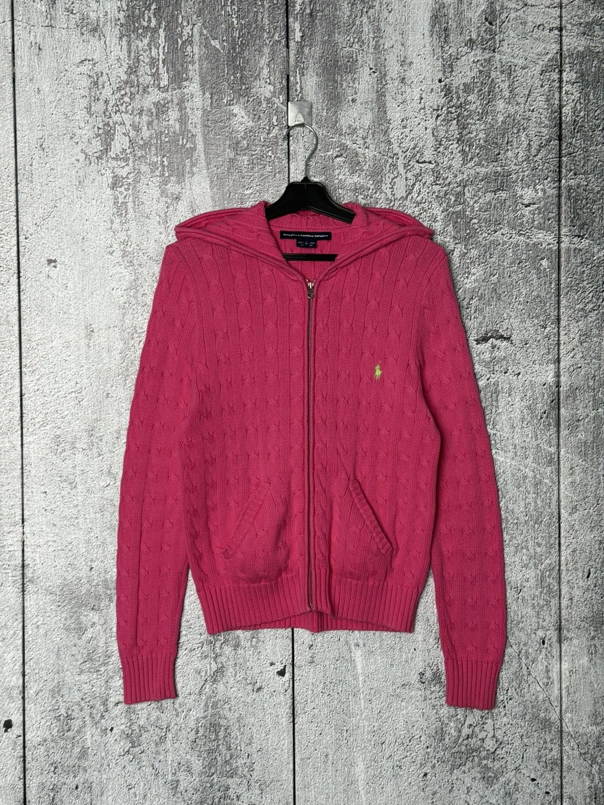 Polo Ralph Lauren Vintage Polo Ralph Lauren Sport Cable Knit Full Zip Hoodie Size L / US 10 / IT 46 - 1 Thumbnail