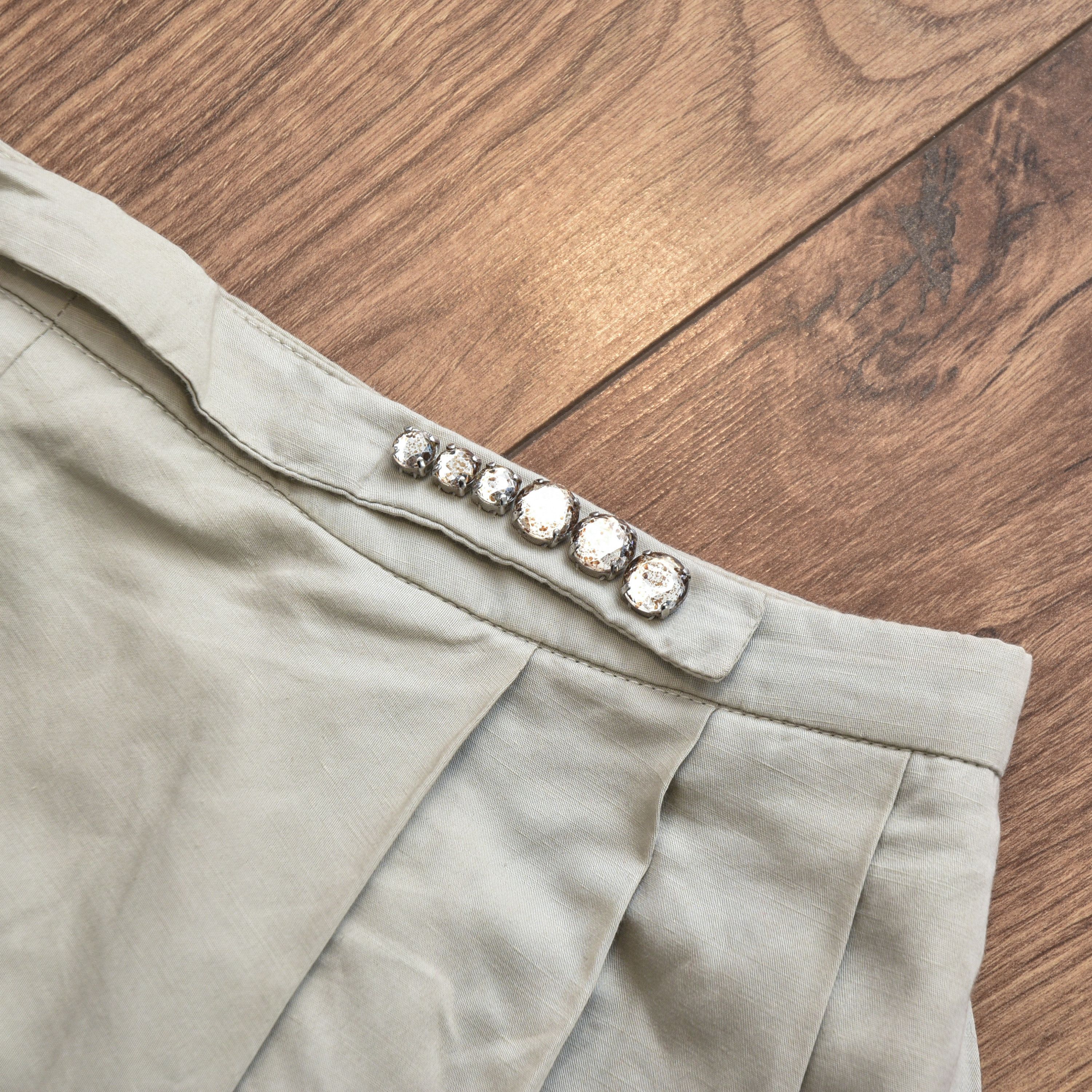 Max Mara MAX MARA Beige Cotton Linen Skirt Crystal Jewel Embellished Size 28" / US 6 / IT 42 - 7 Thumbnail
