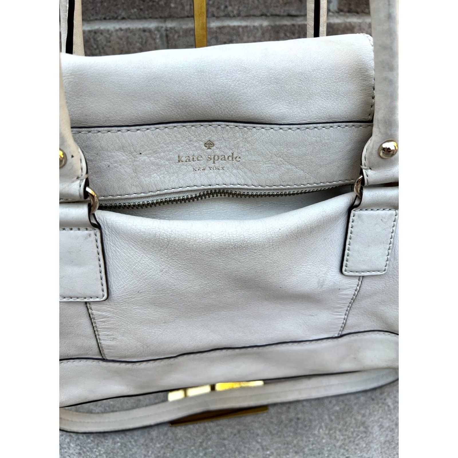Vintage kate spade new york Fremont Place Crossbody Purse Satchel Hand Bag Beige Leather Ladies Medium Be Size ONE SIZE - 3 Thumbnail