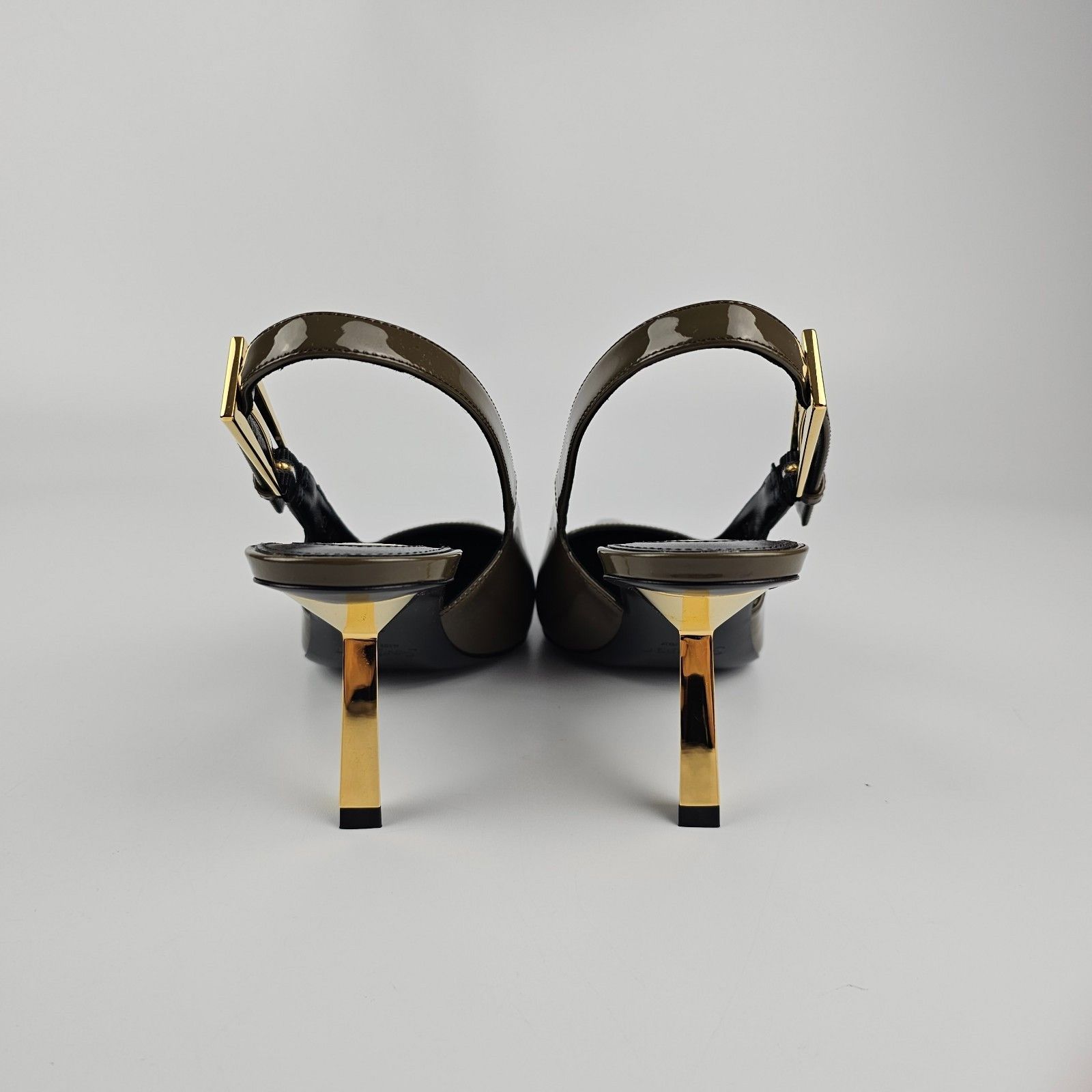 SAINT LAURENT Lee $1250 Kaki Patent Leather 75mm Slingback P