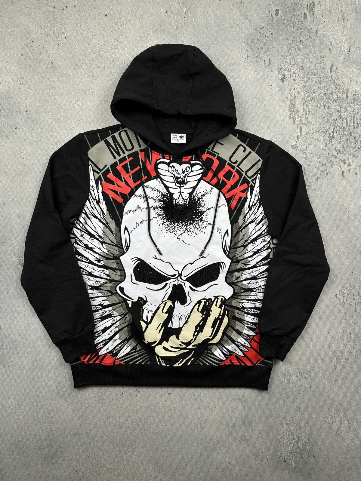Affliction Vintage Biker Skull Hoodie With Bold Graphic Print New York Size US XL / EU 56 / 4 - 1 Thumbnail