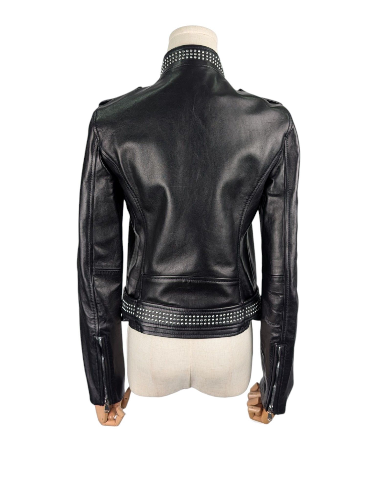 RED Valentino Red Valentino Black Leather Biker Jacket with Silver Collar Size S / US 4 / IT 40 - 2 Thumbnail