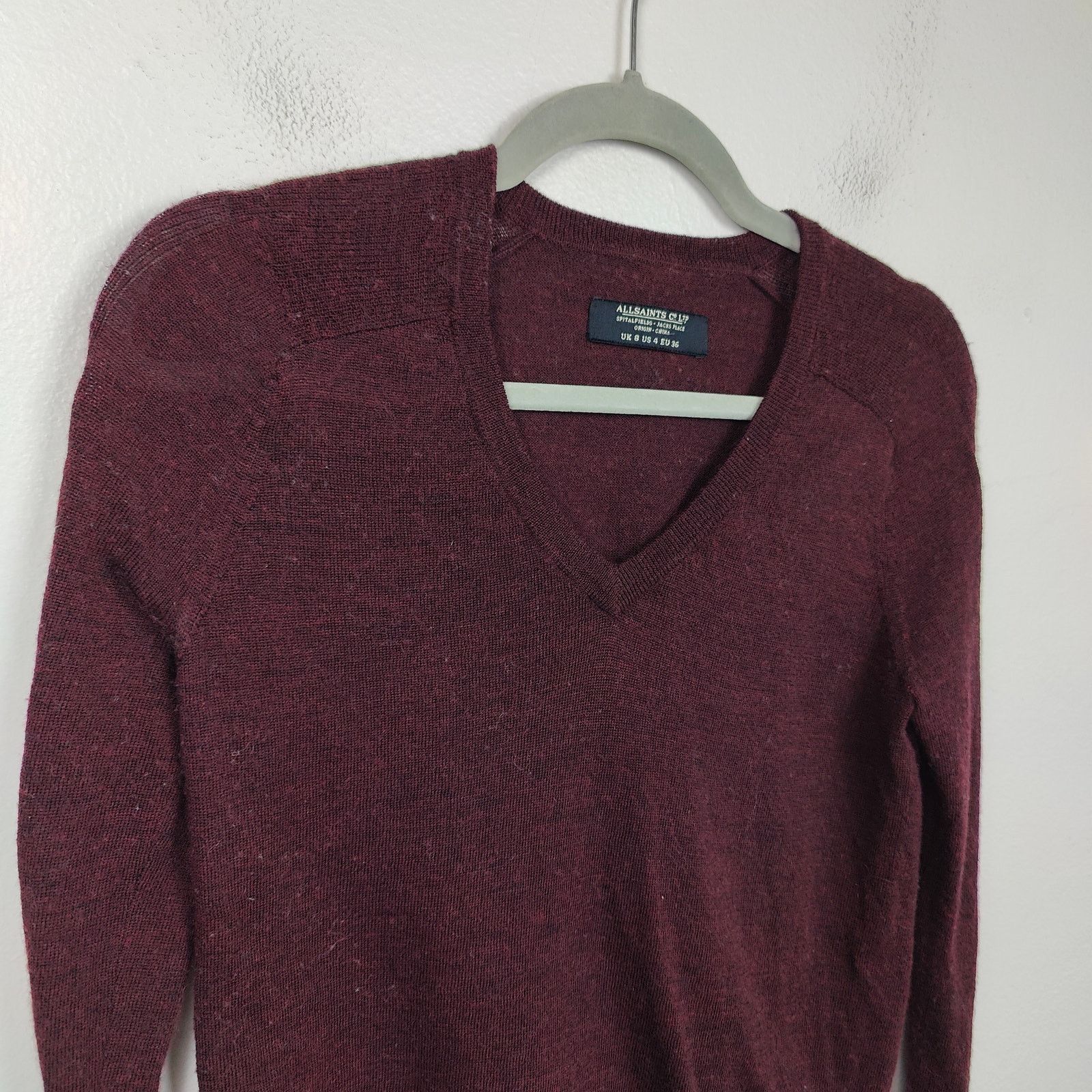 Allsaints AllSaints Wasson Jumper Womens 4 Burgundy Draped Back Size S / US 4 / IT 40 - 2 Thumbnail