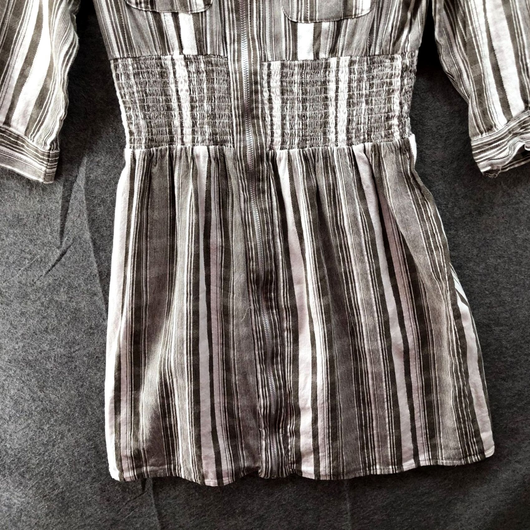 Vintage Kings Road Cotton Shirt Dress Womens L 3/4 Sleeve Brown White Striped Zip Shirt Dress Women L Brown White Striped Zip Size L / US 10 / IT 46 - 4 Thumbnail
