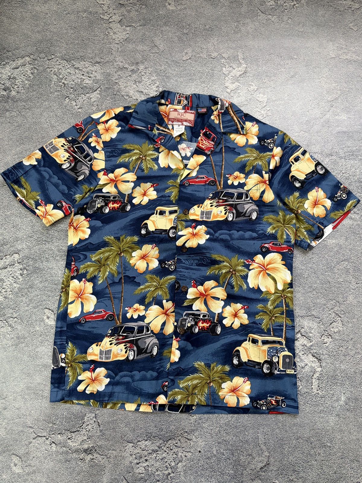 Vintage RJC Hawaiian Aloha Shirt Blue Hot Rod Classic Cars USA S Size US S / EU 44-46 / 1 - 1 Thumbnail