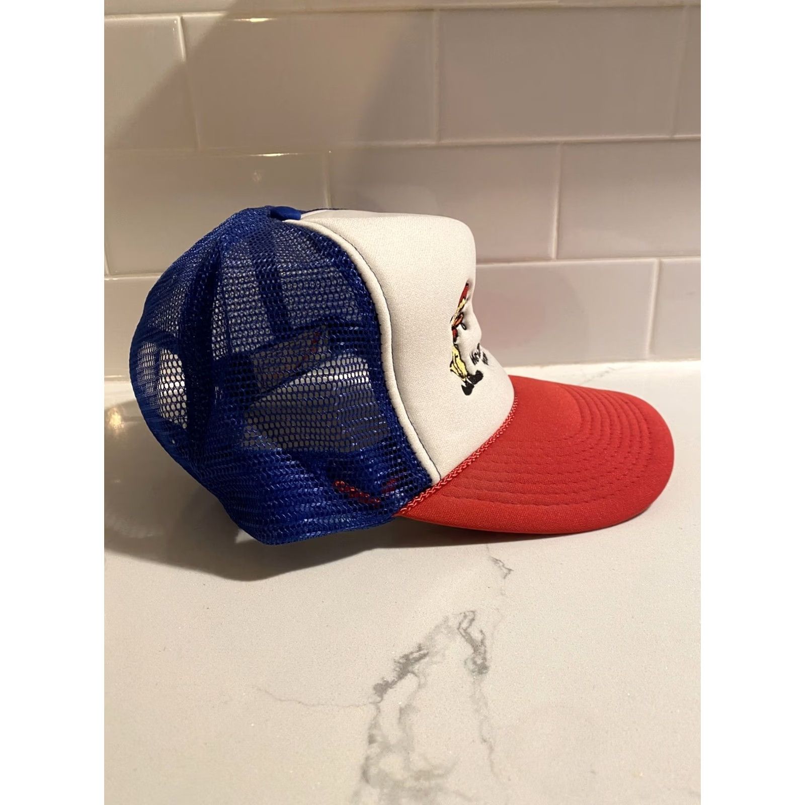 Vintage VINTAGE HaT McCoys Poultry Service “This is a Chicken Outfit” Farm Ranch SnapBack Hat Men Adjustable Blue Chicken Hat Mens Size ONE SIZE - 3 Thumbnail