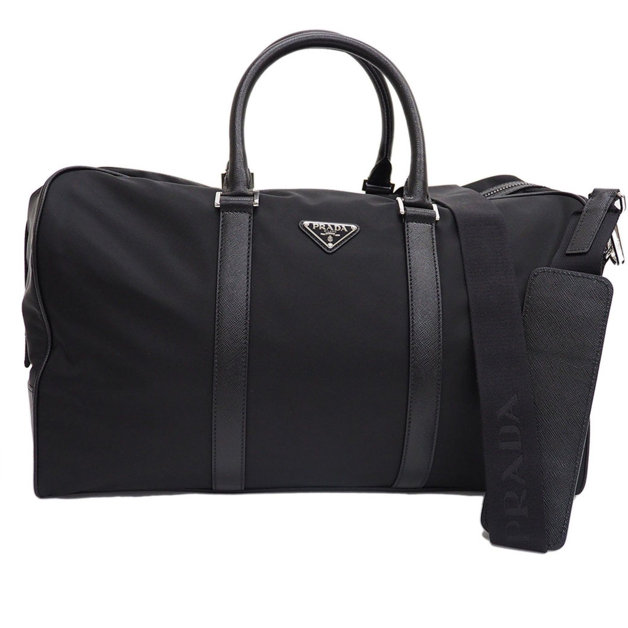 image of Prada Re-Nylon Saffiano Leather Duffel Bag 2Vc014 Boston Black Women's Prada