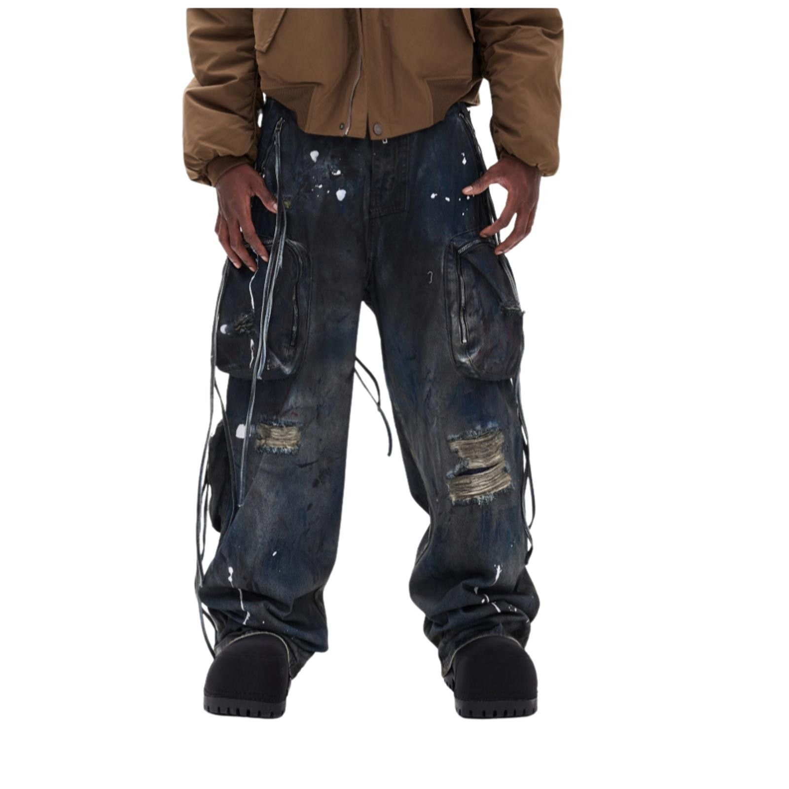 Other Paint-Splatter Multi-Pocket Wide-Leg Cargo Denim Jeans Size US 32 / EU 48 - 2 Thumbnail