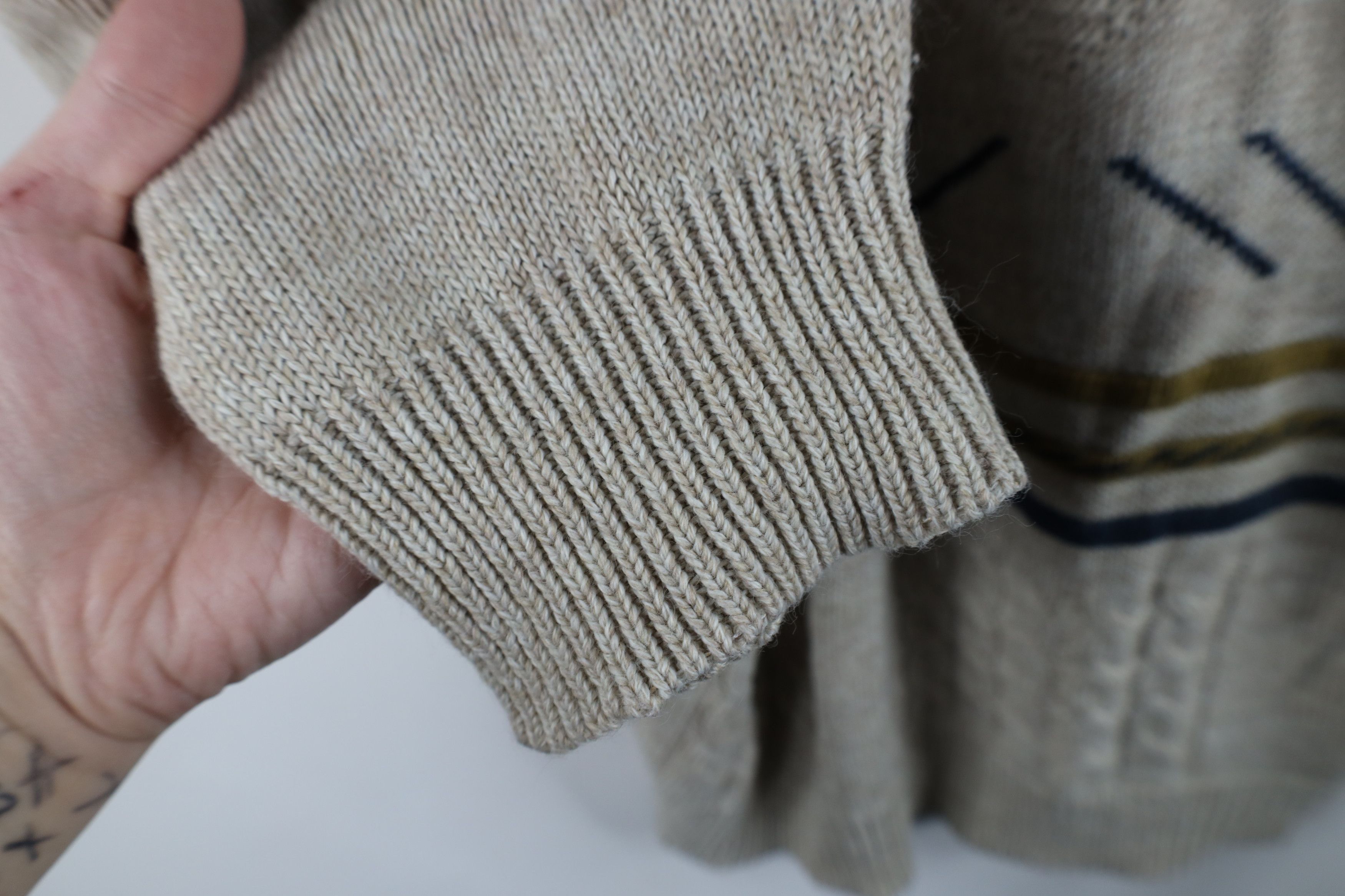 Vintage Vintage 90s Streetwear Geometric Cable Knit Sweater Beige Size US L / EU 52-54 / 3 - 9 Thumbnail