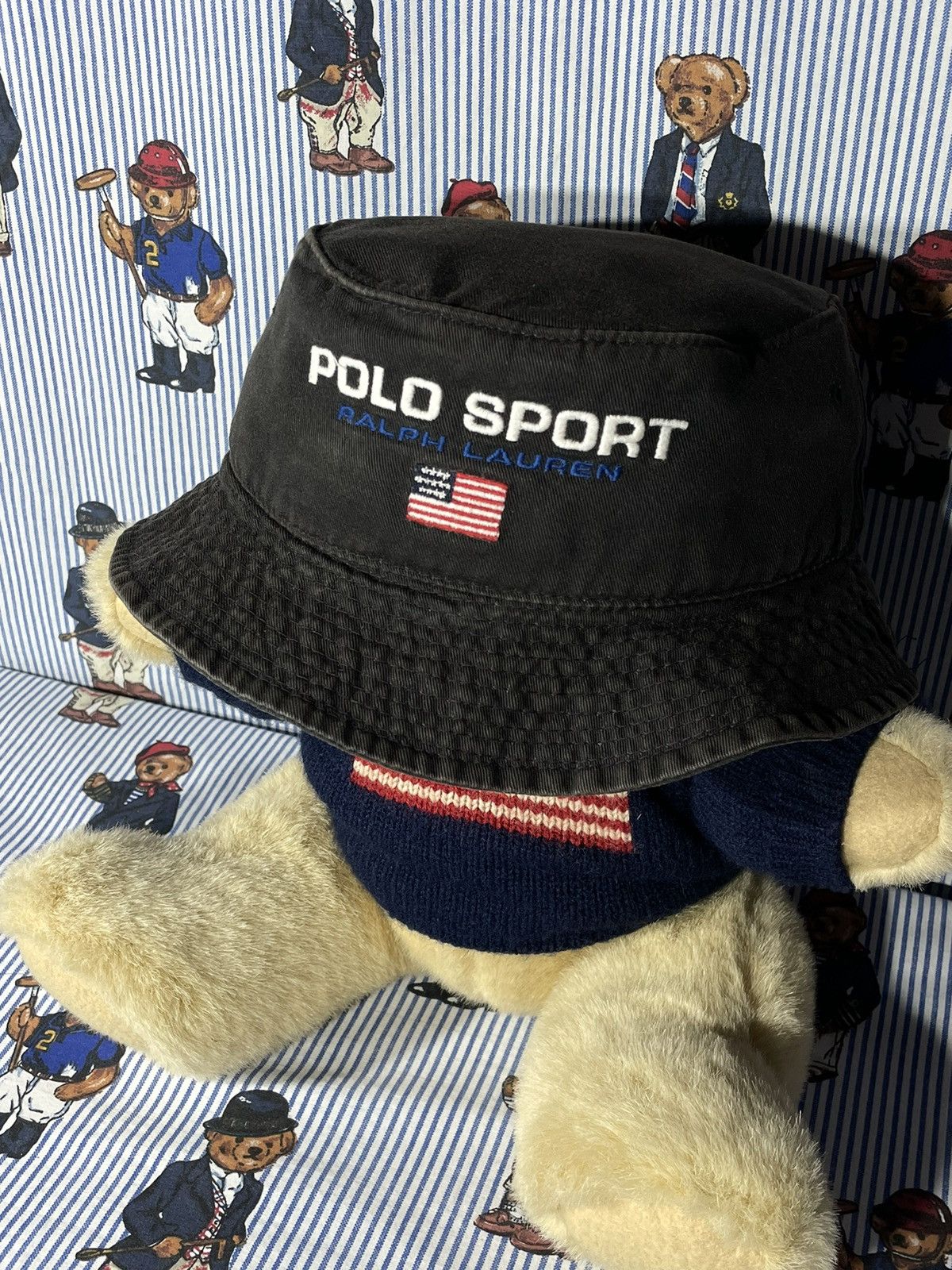 Polo Ralph Lauren × RRL Ralph Lauren × Ralph Lauren Bucket Polo Sport Spell Out OG Vintage Size ONE SIZE - 4 Thumbnail