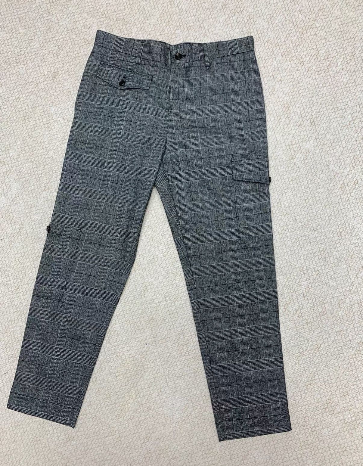 Brunello Cucinelli BRUNELLO CUCINELLI Dark Grey Plaid Multi-Pocket Cargo Pants Size US 32 / EU 48 - 1 Thumbnail