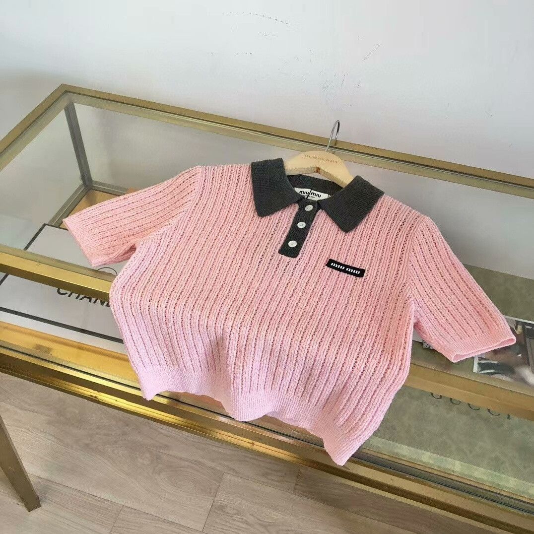 Saint Laurent Paris Miu Miu Ribbed Knit Polo Top. Size S / US 4 / IT 40 - 2 Thumbnail