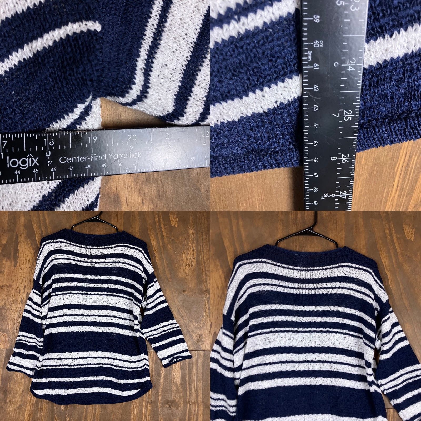 Vintage Chicos Womens Sweater Navy Blue White Chevron Boat Neck Long Sleeve M Crew Pullover Knit Casual Womens Size M / US 6-8 / IT 42-44 - 8 Thumbnail