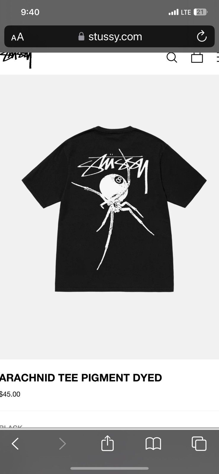 Stussy ARACHNID TEE PIGMENT DYED | Grailed