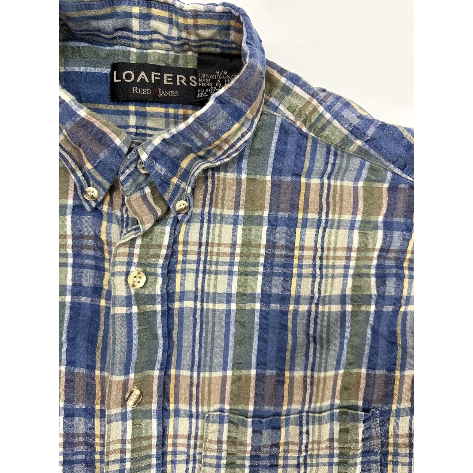 Vintage Vintage Reed St. James LOAFERS Seersucker Shirt Men M Blue Plaid Casual 90s Button-Up Size US M / EU 48-50 / 2 - 2 Thumbnail