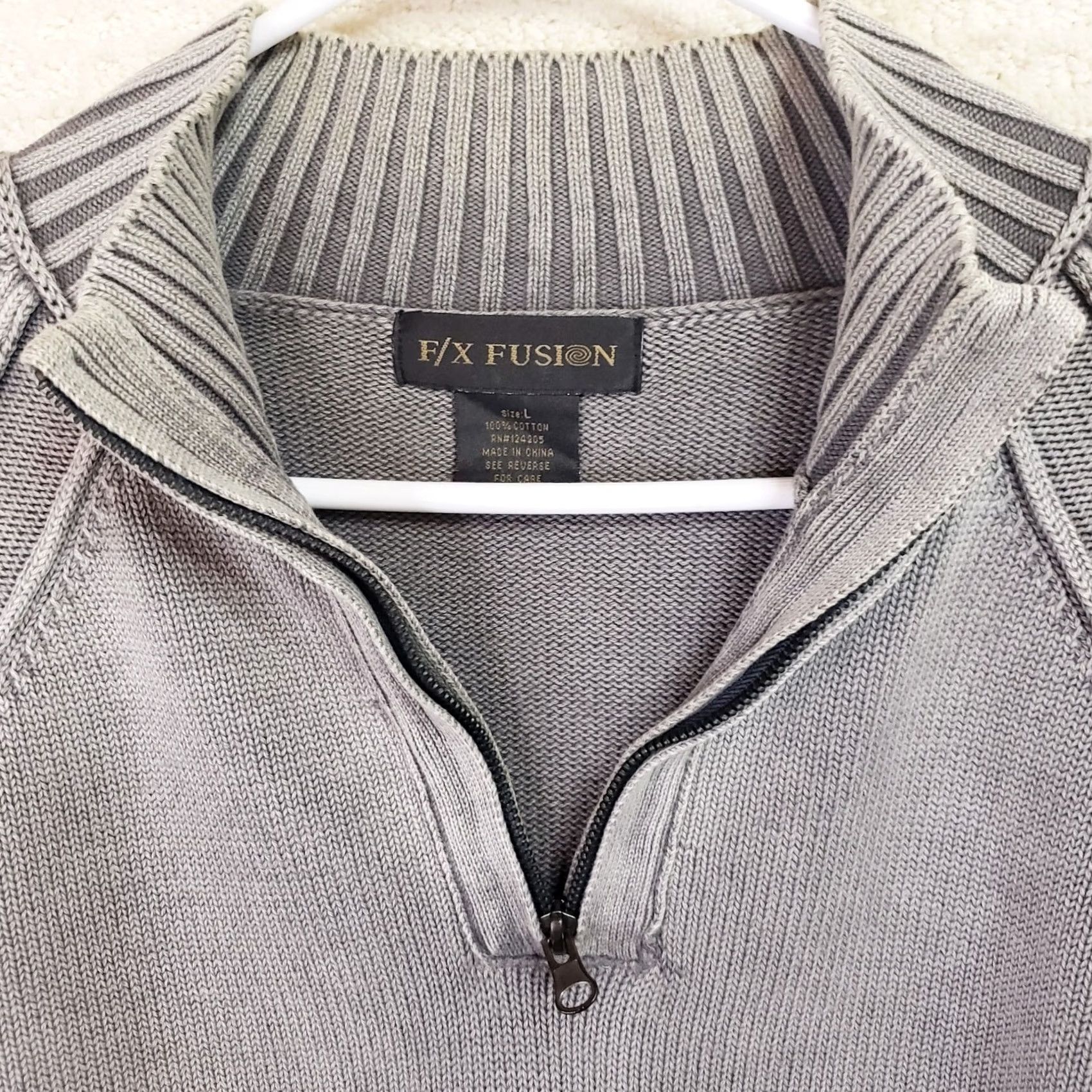 Vintage F /X Fusion Sweater 1/4 Zip Gray Long Sleeve Pullover Cotton Blend Large Men Size US L / EU 52-54 / 3 - 7 Thumbnail
