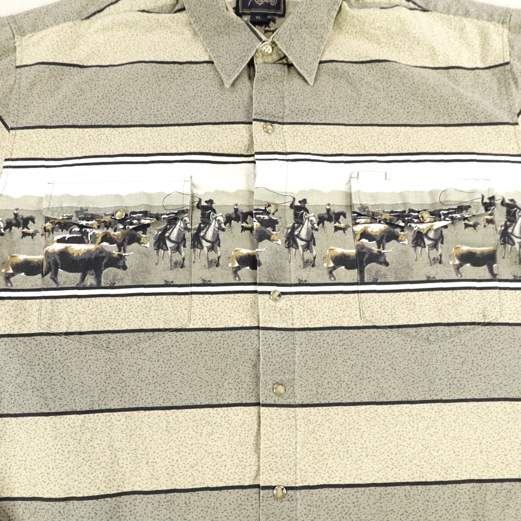 Roper VINTAGE Shirt Mens XL Beige Tan Stripes Western Pearl Snap Rodeo Rancher Horses Size US XL / EU 56 / 4 - 4 Thumbnail