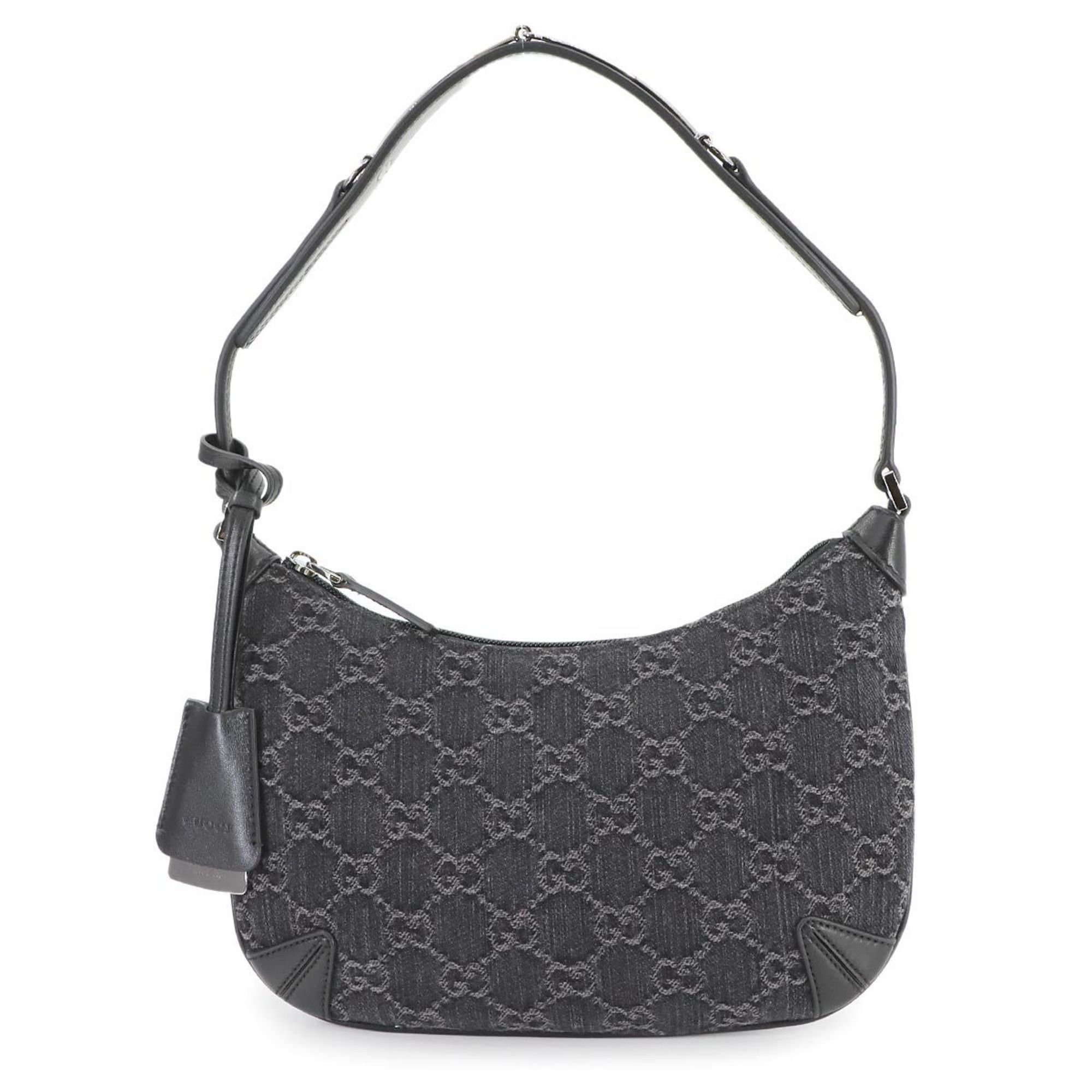 Gucci GG Denim Horsebit Small Shoulder Bag Leather Black 774719, Women's