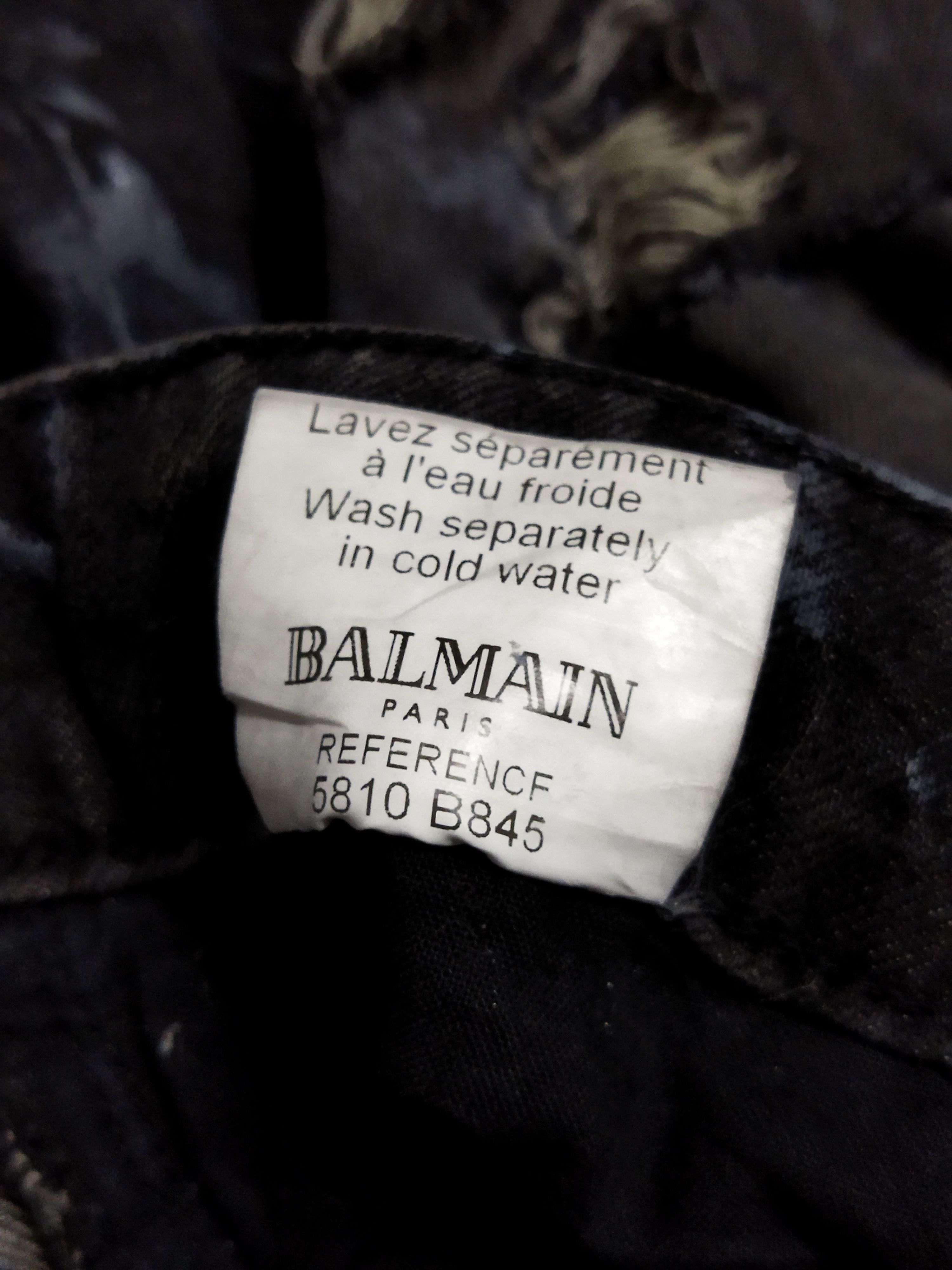 Balmain Balmain Paris Biker Distressed Black Faded Sequins Jeans Size 33" - 10 Thumbnail