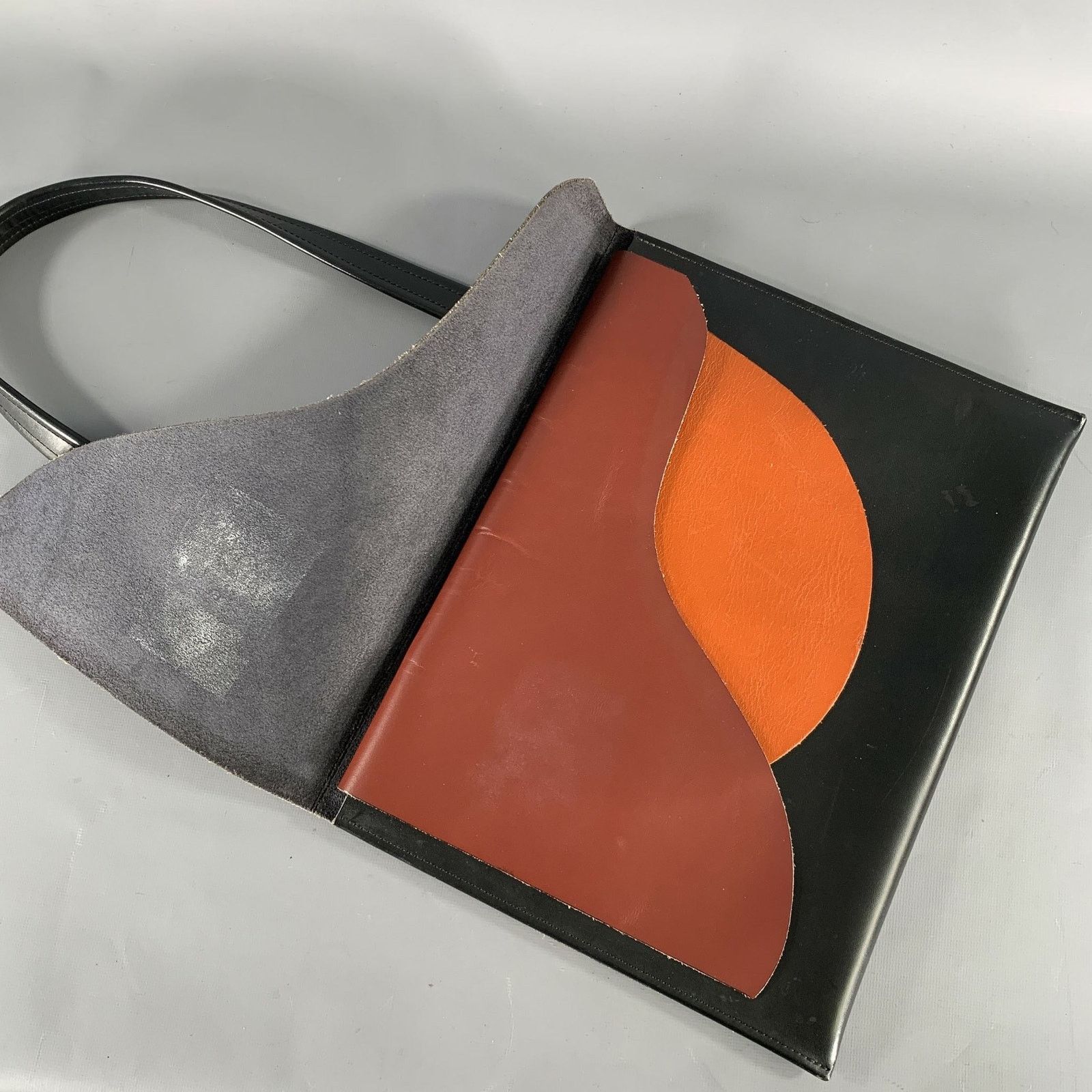 Vintage VINTAGE Black Orange Leather Shoulder Bag Size ONE SIZE - 3 Thumbnail