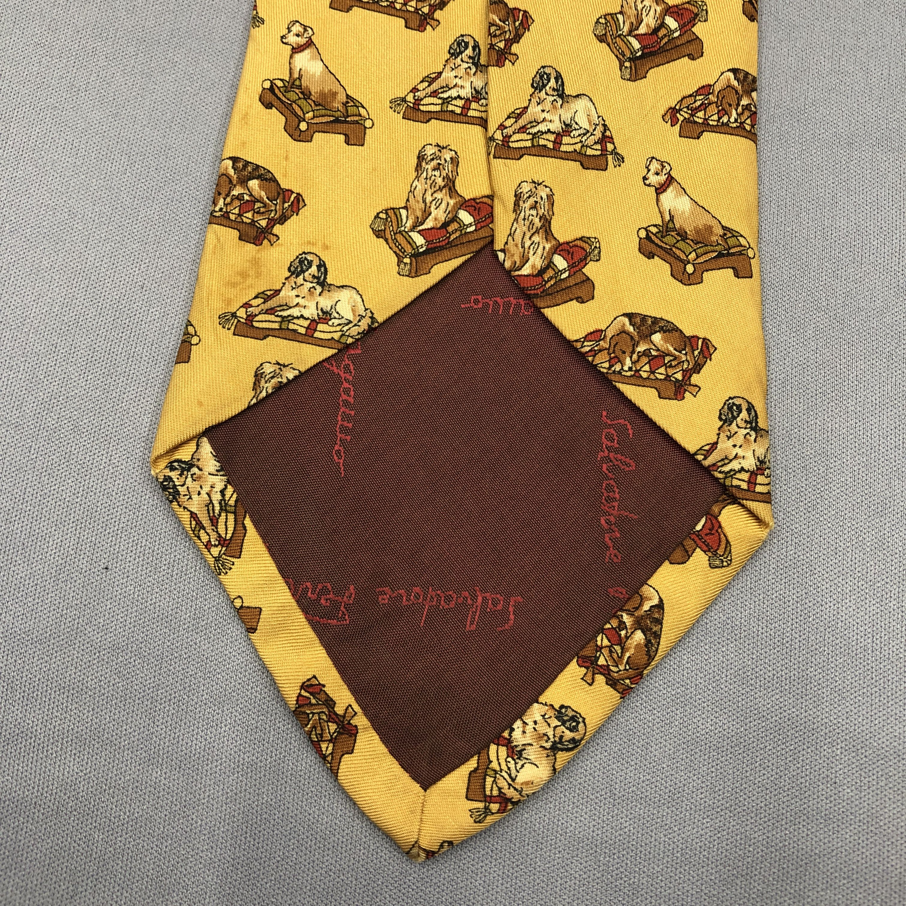 Salvatore Ferragamo Vintage Salvatore Ferragamo SILK Necktie Dogs Motif Cravate Size ONE SIZE - 5 Thumbnail