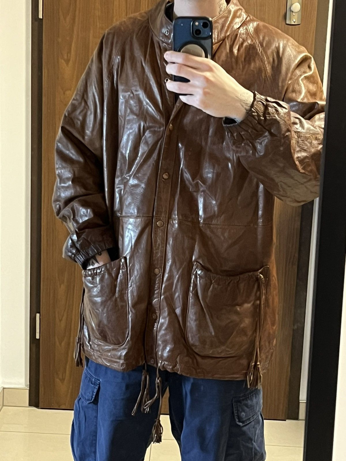 Genuine Leather Vintage genuine leather coat/parka with fringes cowboy style Size US L / EU 52-54 / 3 - 3 Thumbnail