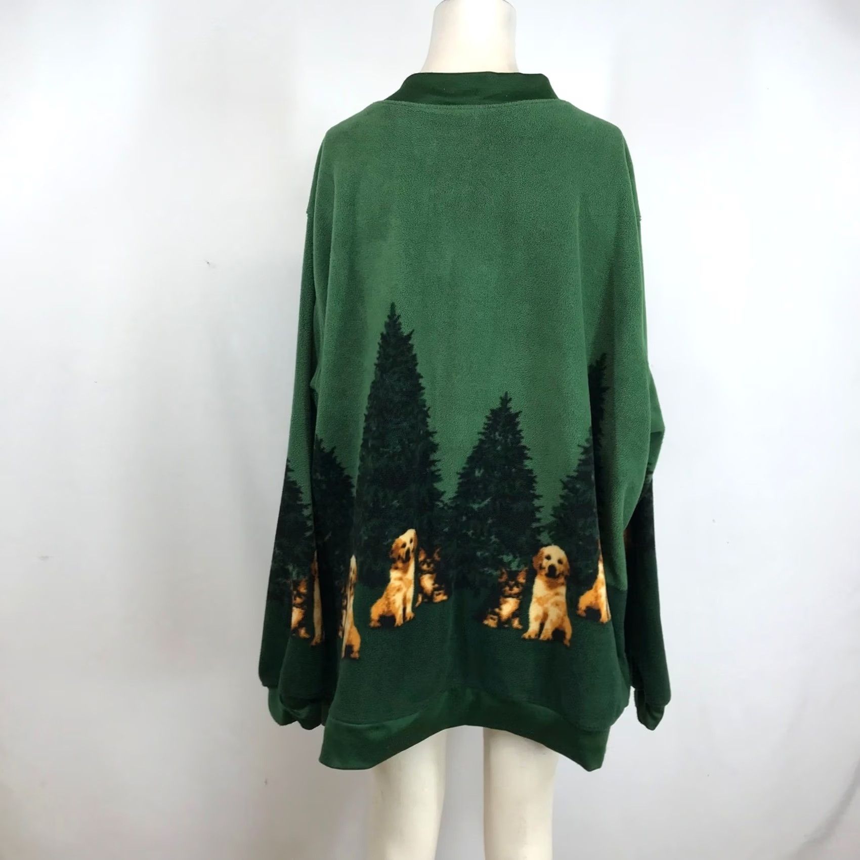 Blair Blair Green Fleece Jacket Womens 3XL Snap Front Dogs Pine Trees Cardigan Coat Winter Fall Casual Plus Size Green Size XXL / US 16-18 / IT 52-54 - 5 Thumbnail