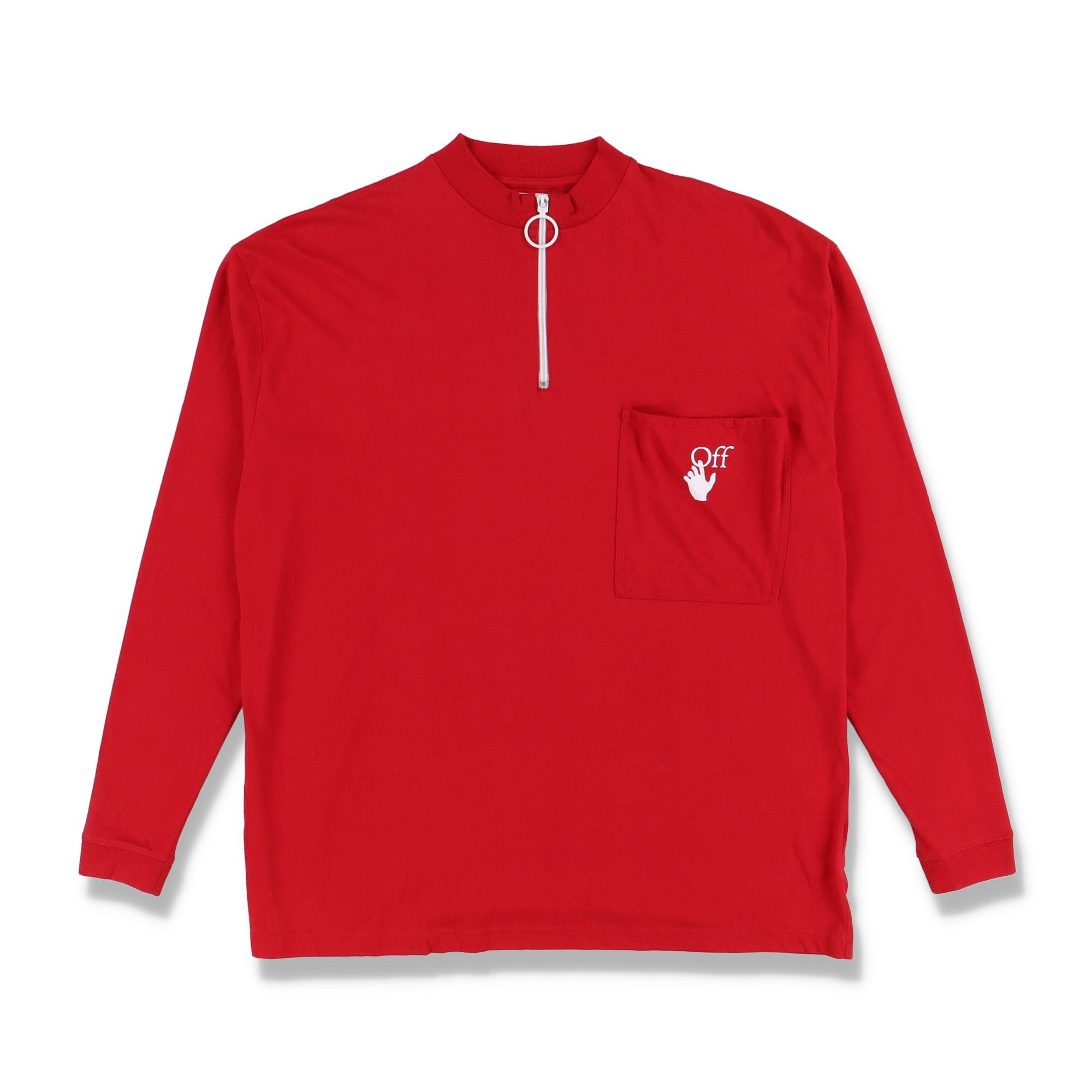 Off-White Red Cut Here 1/4 Zip Long Sleeve Oversized T-shirt Size US M / EU 48-50 / 2 - 2 Thumbnail