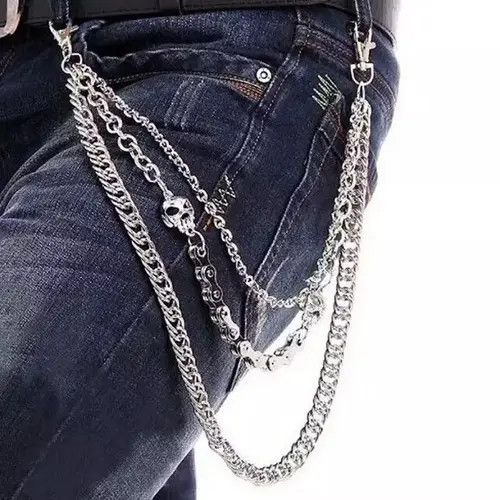 Jewelry Pocket Chain Skull Punk Rock Gothic Silver Wallet Chrome Size ONE SIZE - 1 Thumbnail