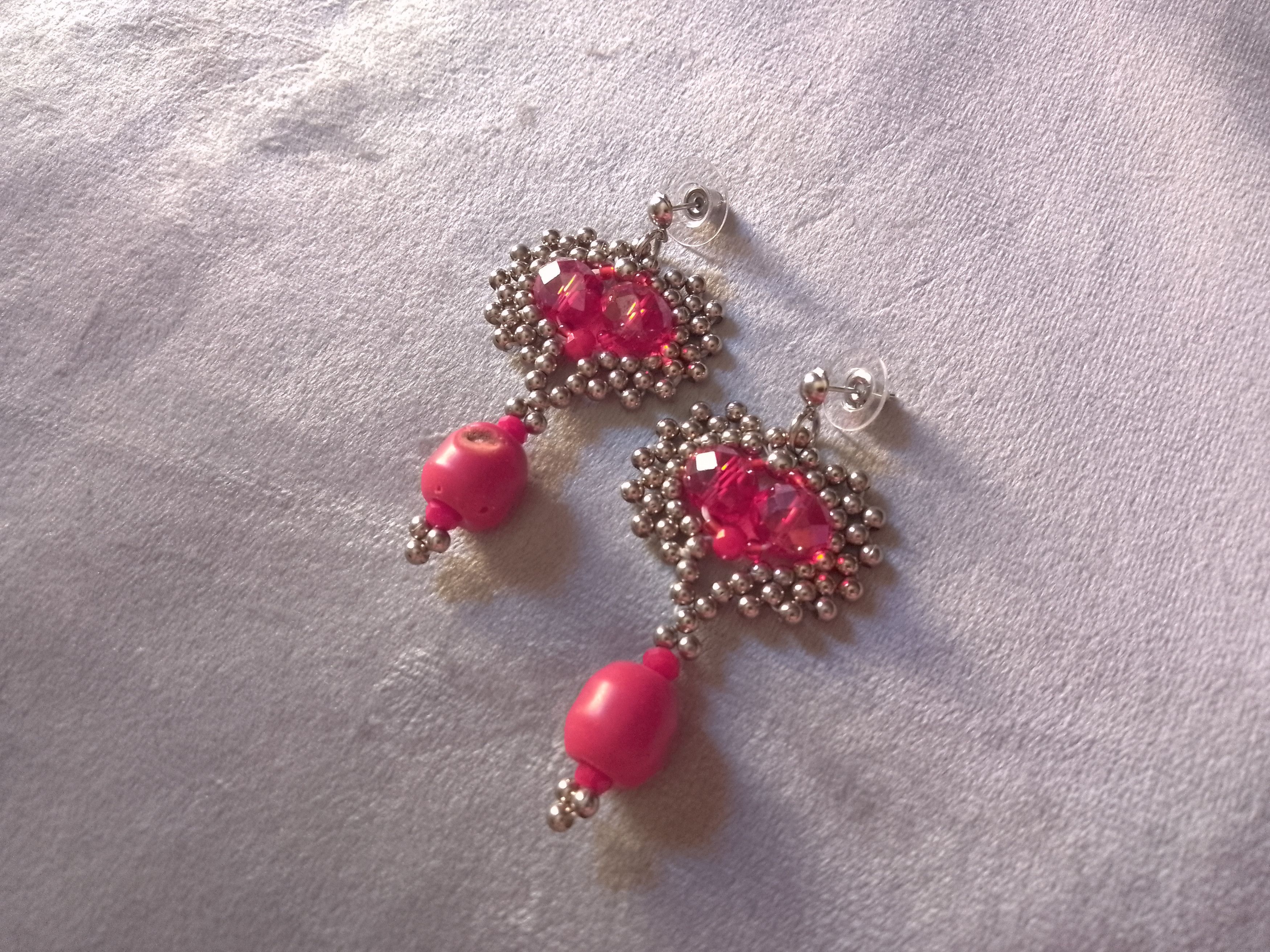 Handmade Red earrings Heart Shape Coral bamboo gemstones Size ONE SIZE - 1 Thumbnail