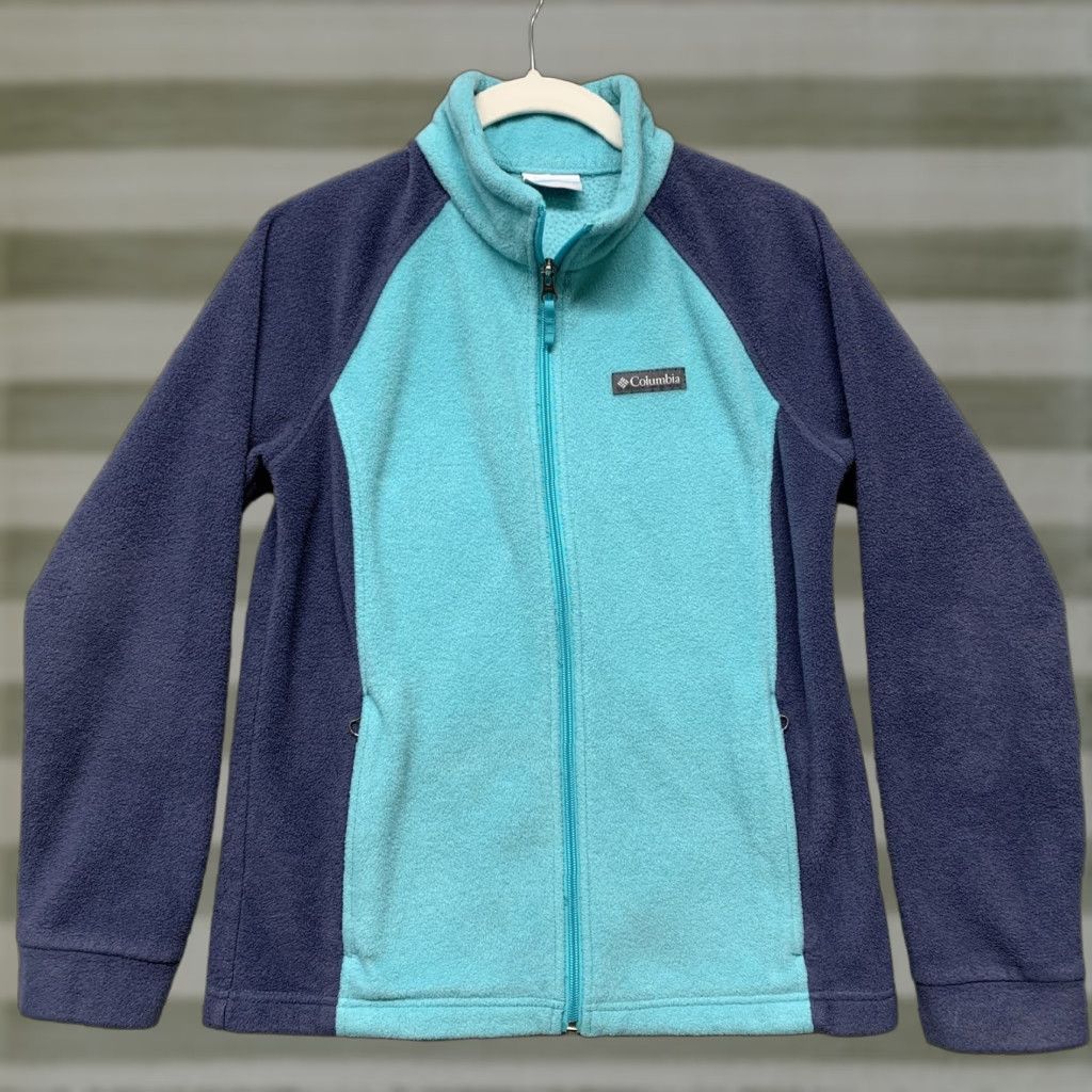 Vintage Columbia Jacket Women’s Large Full Zip Fleece Blue Teal 2 Zip Pockets Classic Outdoor Regular Fit Size L / US 10 / IT 46 - 1 Thumbnail
