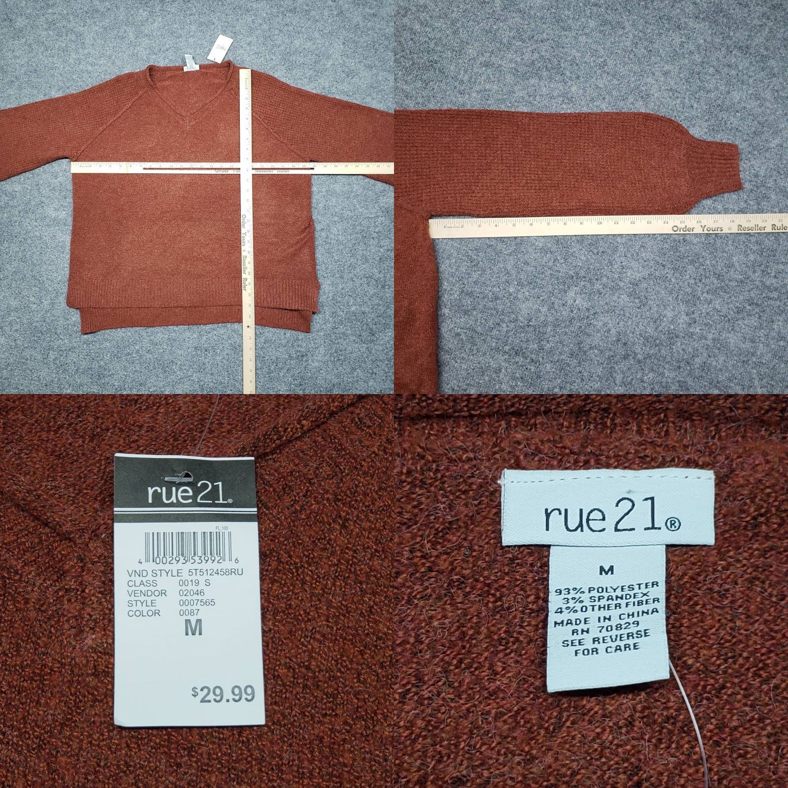 Vintage Rue21 Sweater Womens M Red V Neck Long Sleeve Solid Polyester Blend Pullover All Seasons, Stretch Size M / US 6-8 / IT 42-44 - 8 Thumbnail
