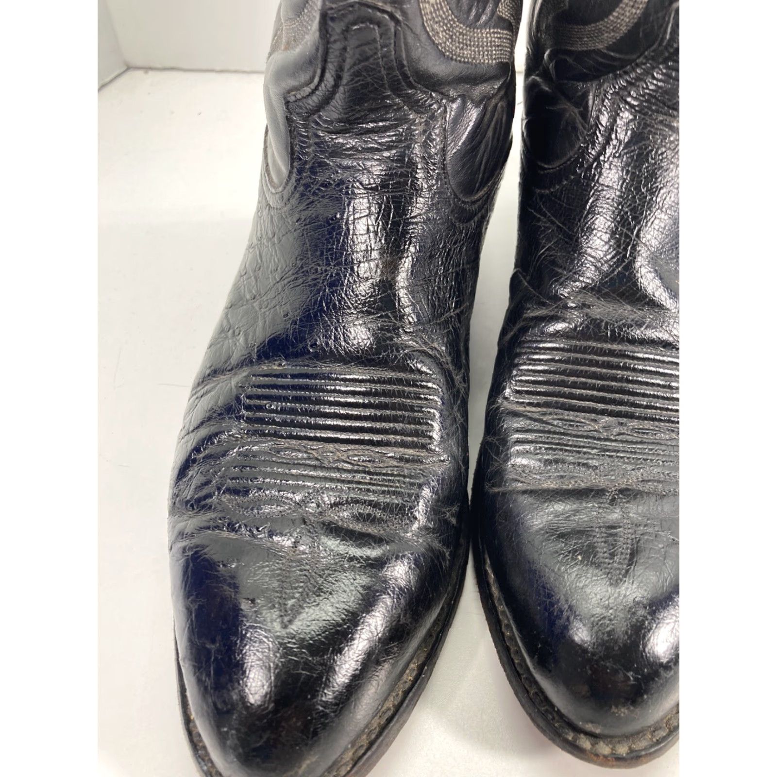 Tony Lama Tony Lama 8410 Boots Western Leather Ostrich Black Men 9 D Cowboy Leather Upper Outsole Pull On Shoes Size US 9 / EU 42 - 3 Thumbnail