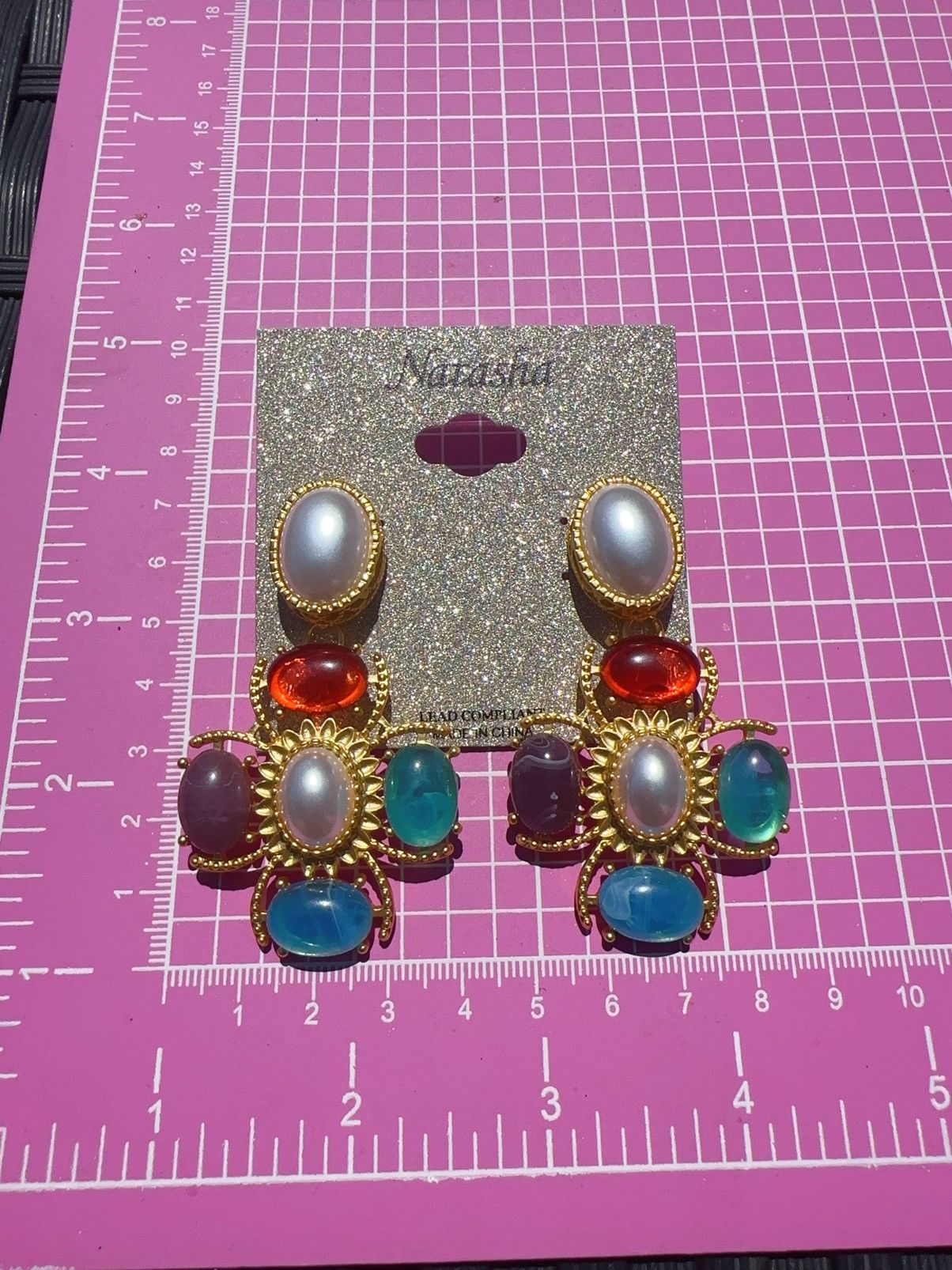 Designer Natasha gold tone colorful resin stone lightweight earring Size ONE SIZE - 4 Thumbnail