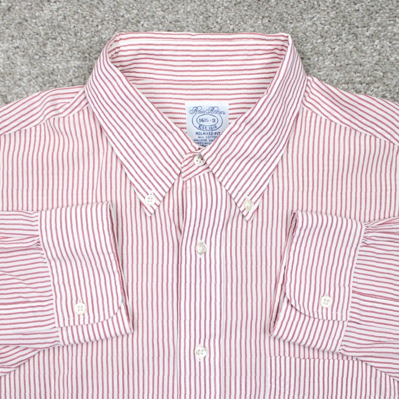 Brooks Brothers Brooks Brothers Relaxed Fit Dress Shirt Mens 16 1/2, 3 Red/White Cotton L/S Size 46R - 2 Thumbnail